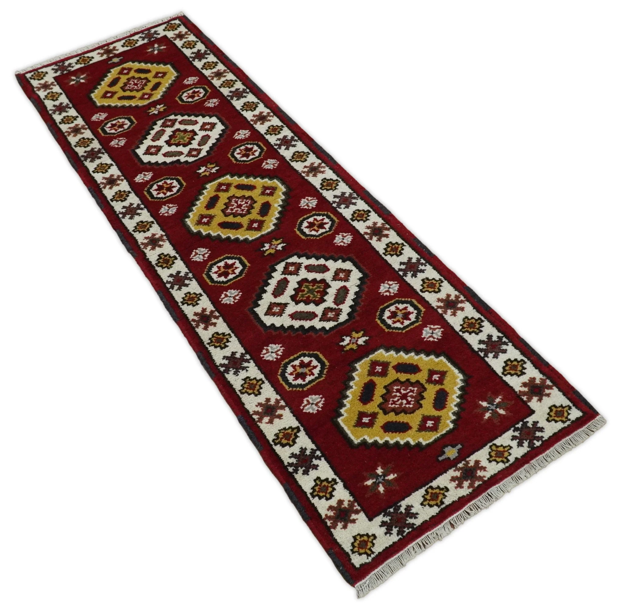 Hand Knotted Antique Kazak Runner Red and Ivory Traditional Tribal Armenian Rug | KZA5 - Image 4