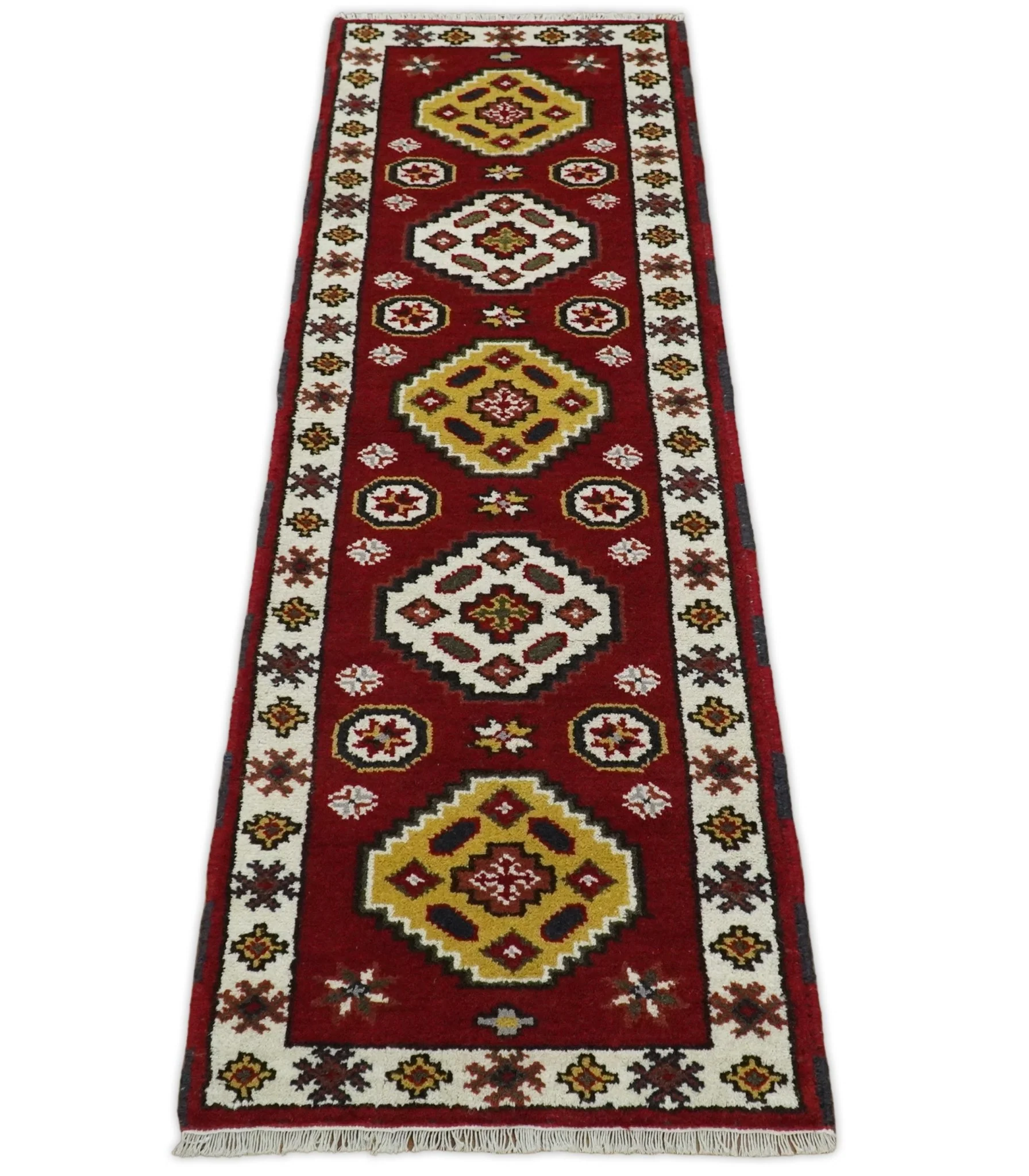 Hand Knotted Antique Kazak Runner Red and Ivory Traditional Tribal Armenian Rug | KZA5 - Image 5