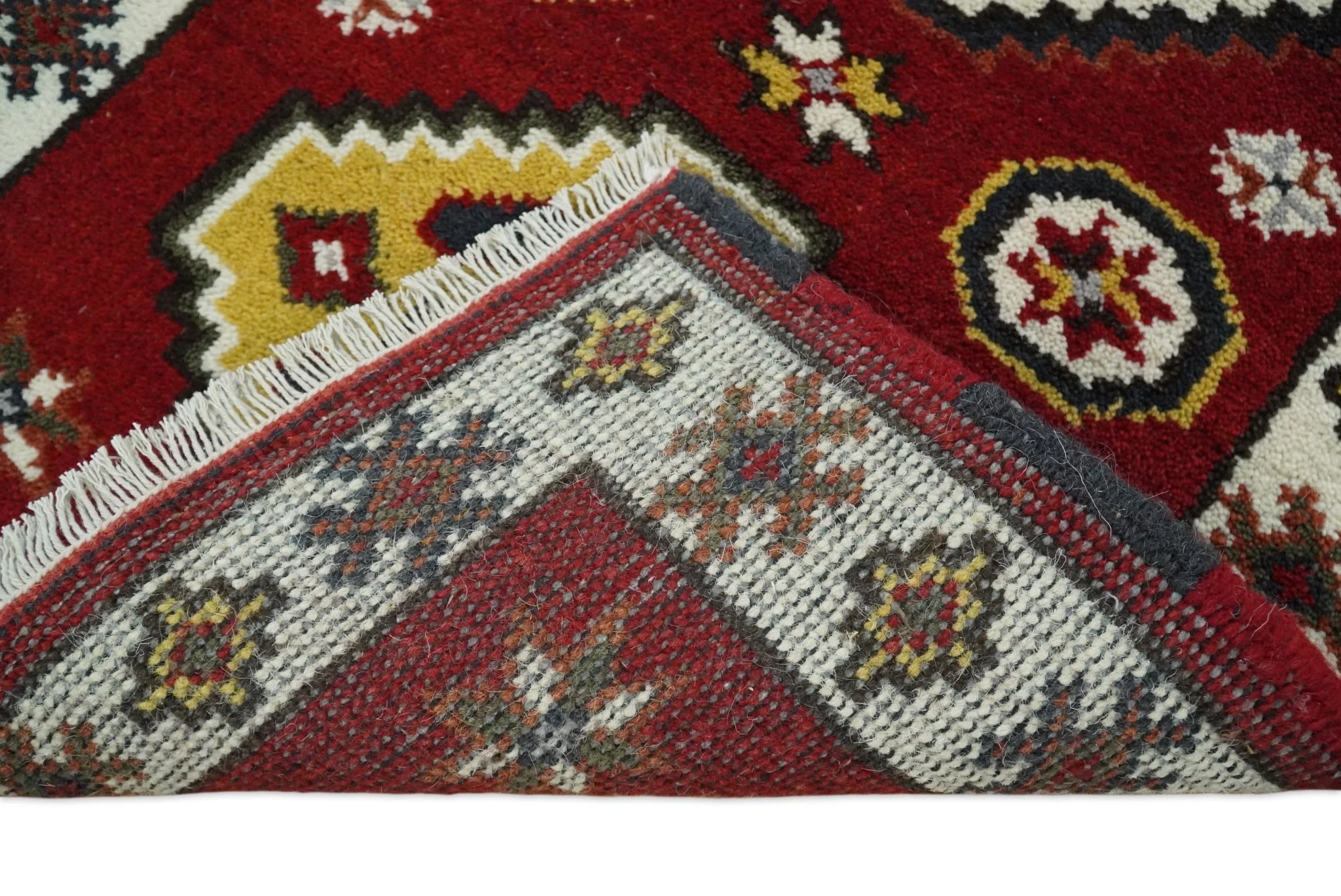 Hand Knotted Antique Kazak Runner Red and Ivory Traditional Tribal Armenian Rug | KZA5 - Image 6
