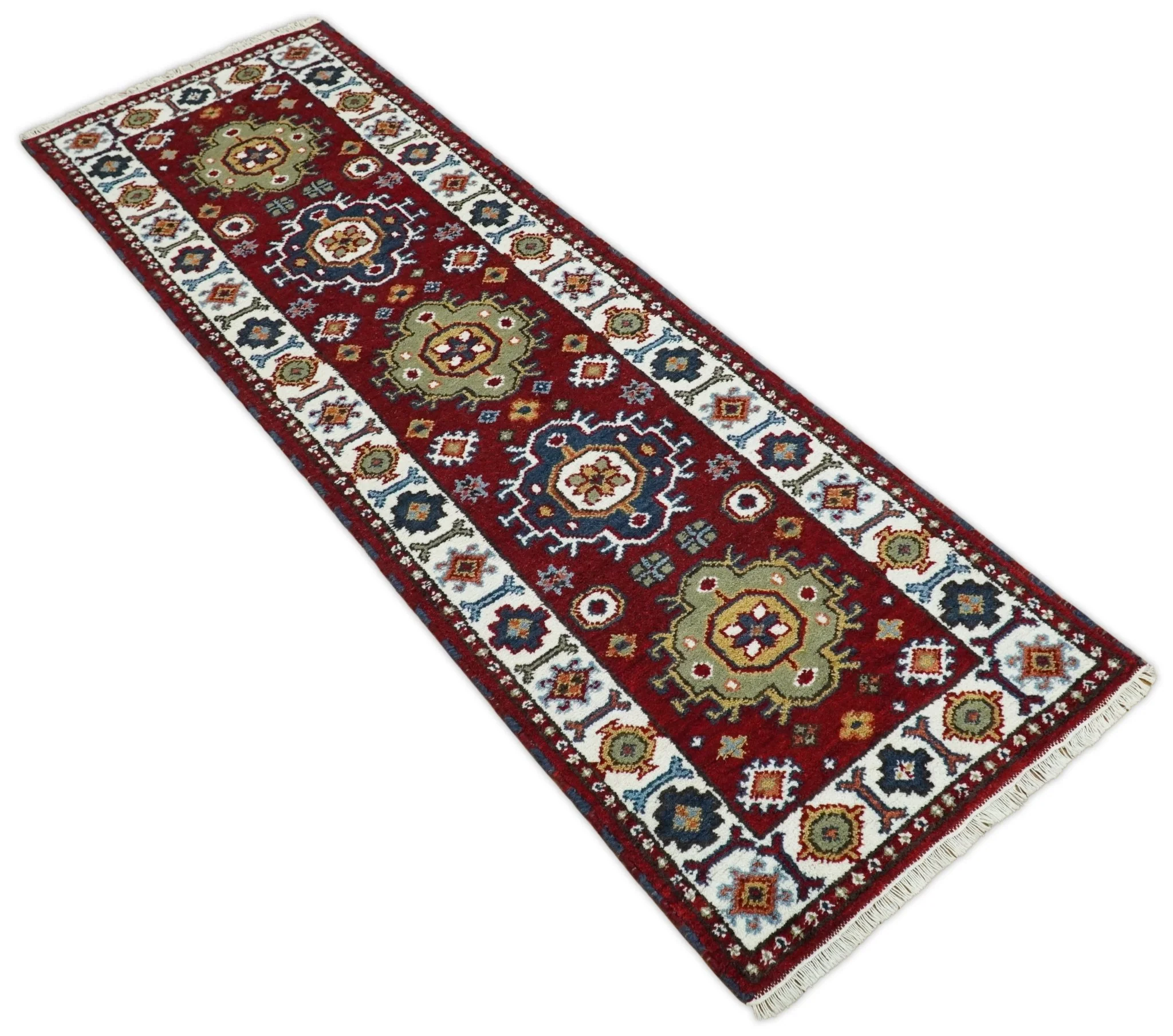Hand Knotted Antique Kazak Runner Rust and Ivory Traditional Tribal Armenian Rug | KZA7 - Image 6