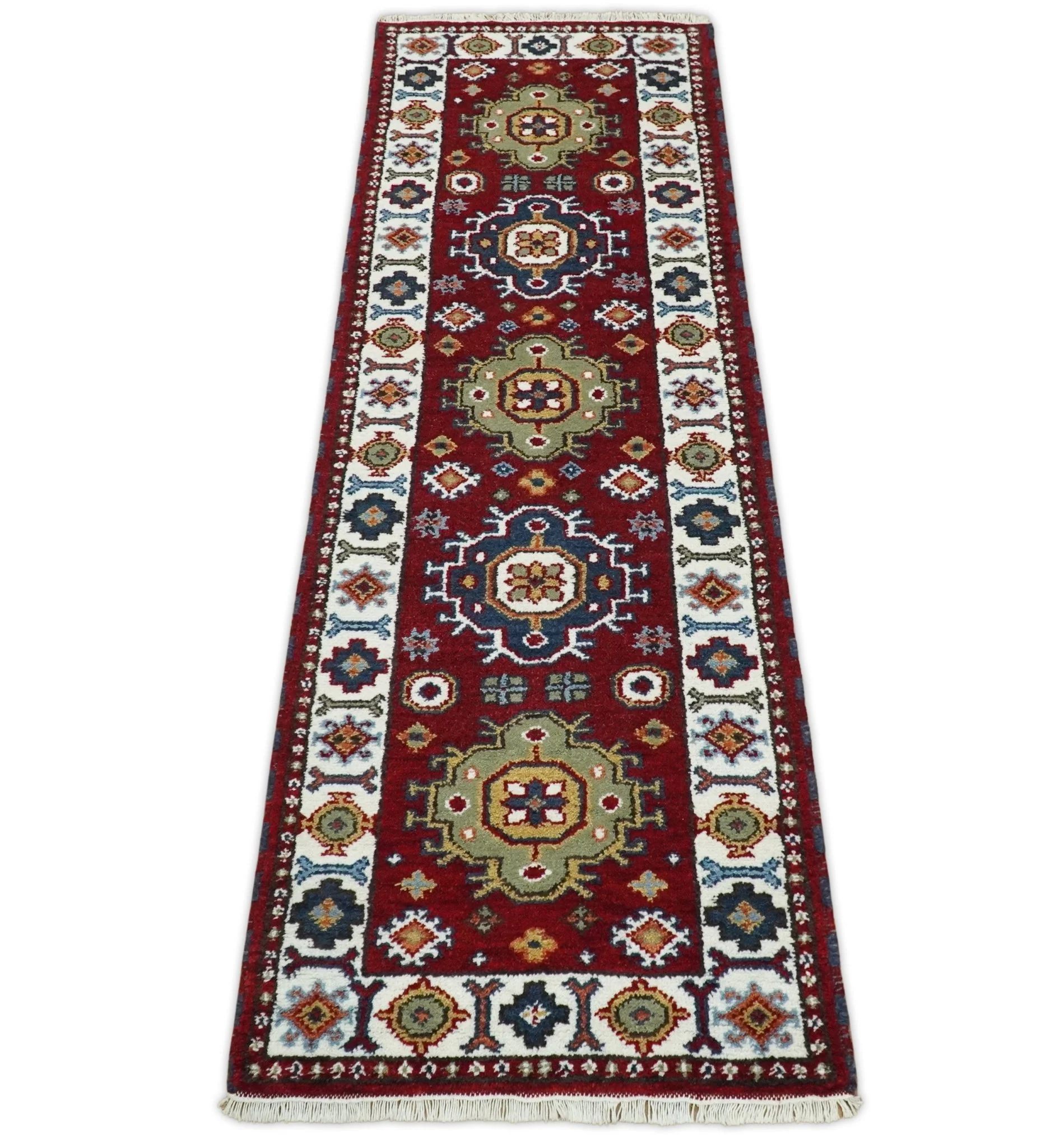 Hand Knotted Antique Kazak Runner Rust and Ivory Traditional Tribal Armenian Rug | KZA7 - Image 7