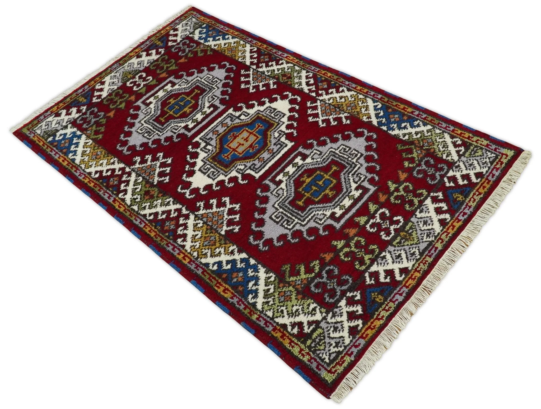 Hand Knotted traditional Kazak Red and Ivory Antique Traditional Tribal Armenian Rug | KZA3 - Image 6