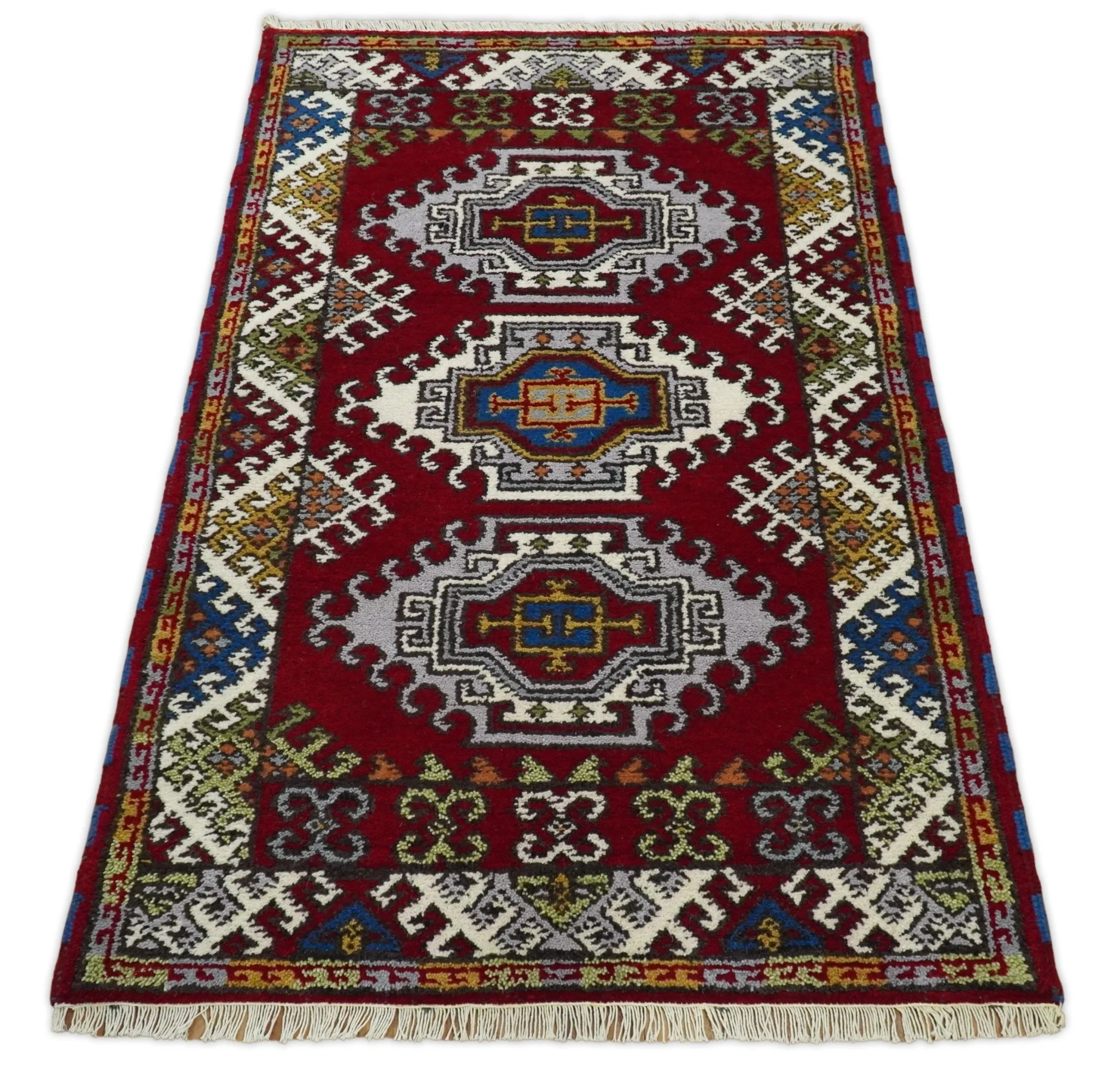 Hand Knotted traditional Kazak Red and Ivory Antique Traditional Tribal Armenian Rug | KZA3 - Image 7
