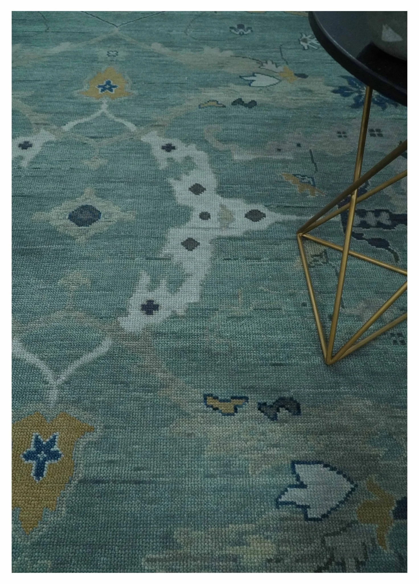 Hand Knotted Traditional Oriental Oushak Antique Style Green Wool Area Rug - Image 2