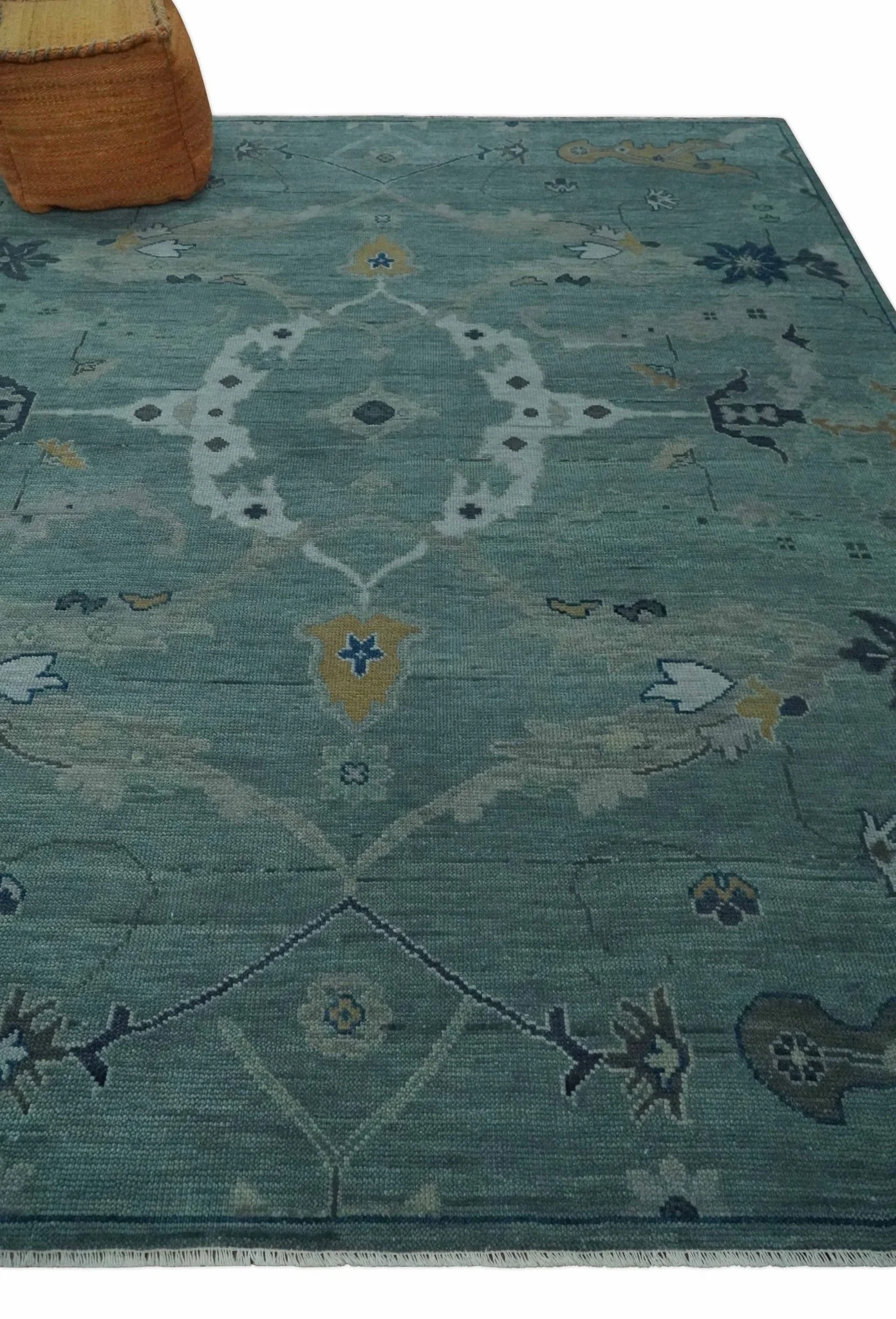 Hand Knotted Traditional Oriental Oushak Antique Style Green Wool Area Rug - Image 3