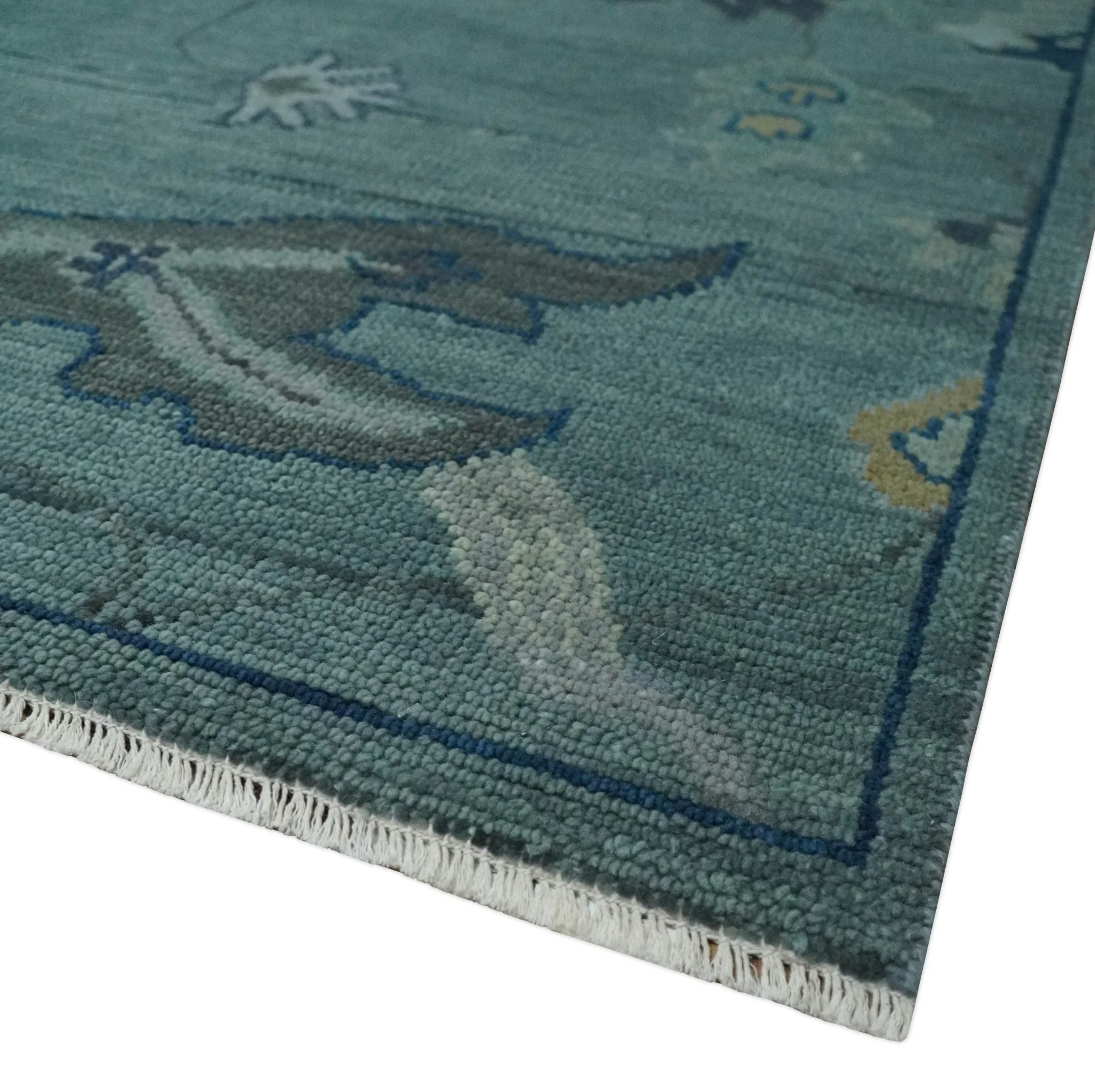 Hand Knotted Traditional Oriental Oushak Antique Style Green Wool Area Rug - Image 5