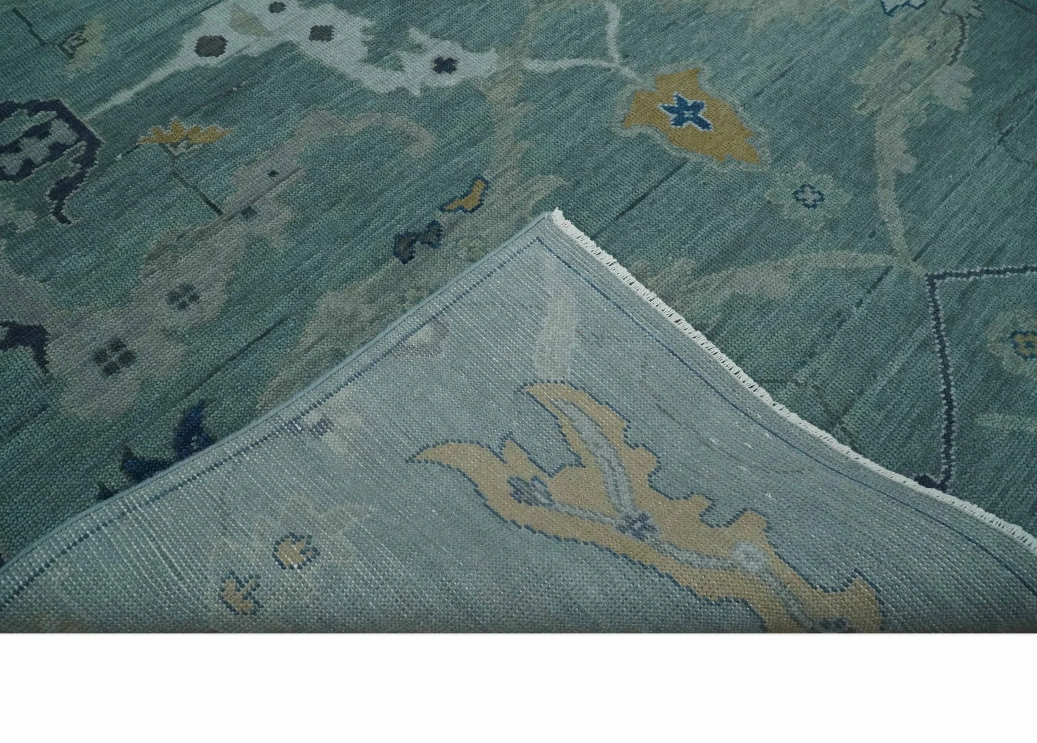 Hand Knotted Traditional Oriental Oushak Antique Style Green Wool Area Rug - Image 7