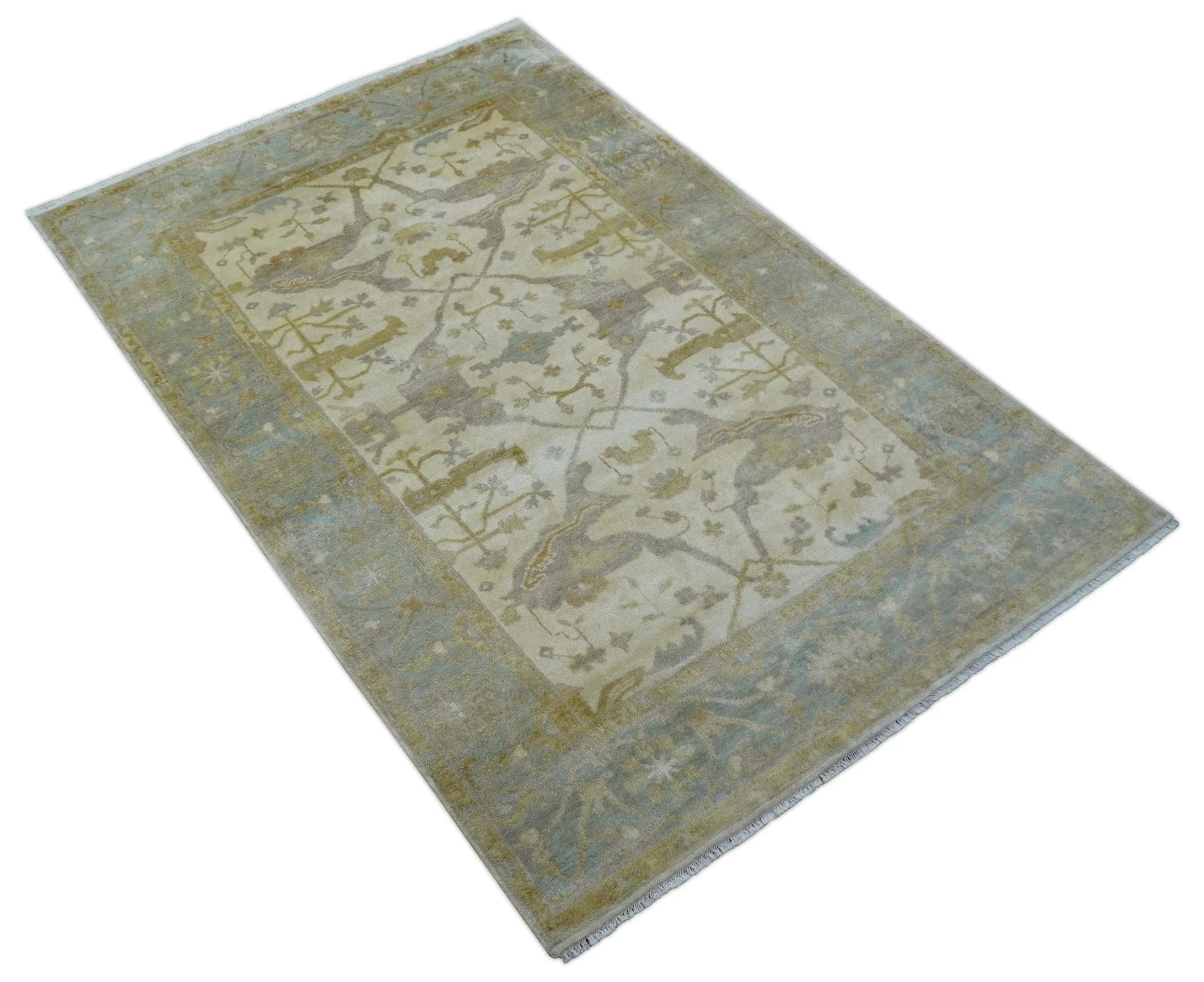 Hand Knotted Traditional Oushak Design Beige And Gray 6x9 Wool Area Rug - Image 10