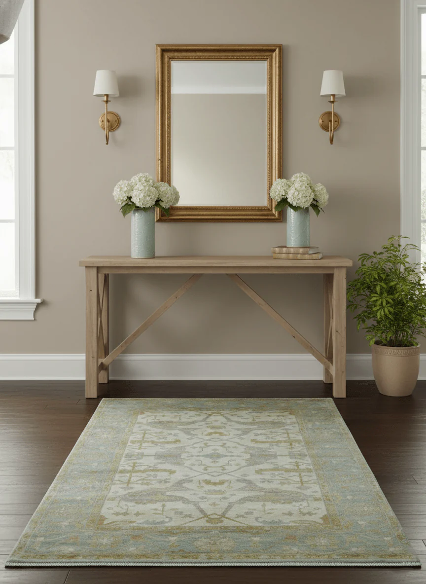 Hand Knotted Traditional Oushak Design Beige And Gray 6x9 Wool Area Rug - Image 2