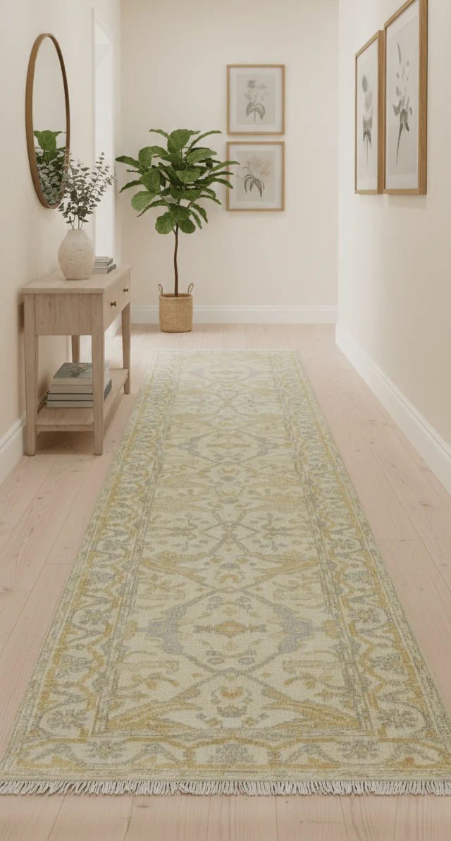Runner Hand Knotted Traditional Oushak Design Beige 3x10 Wool Rug - Image 2