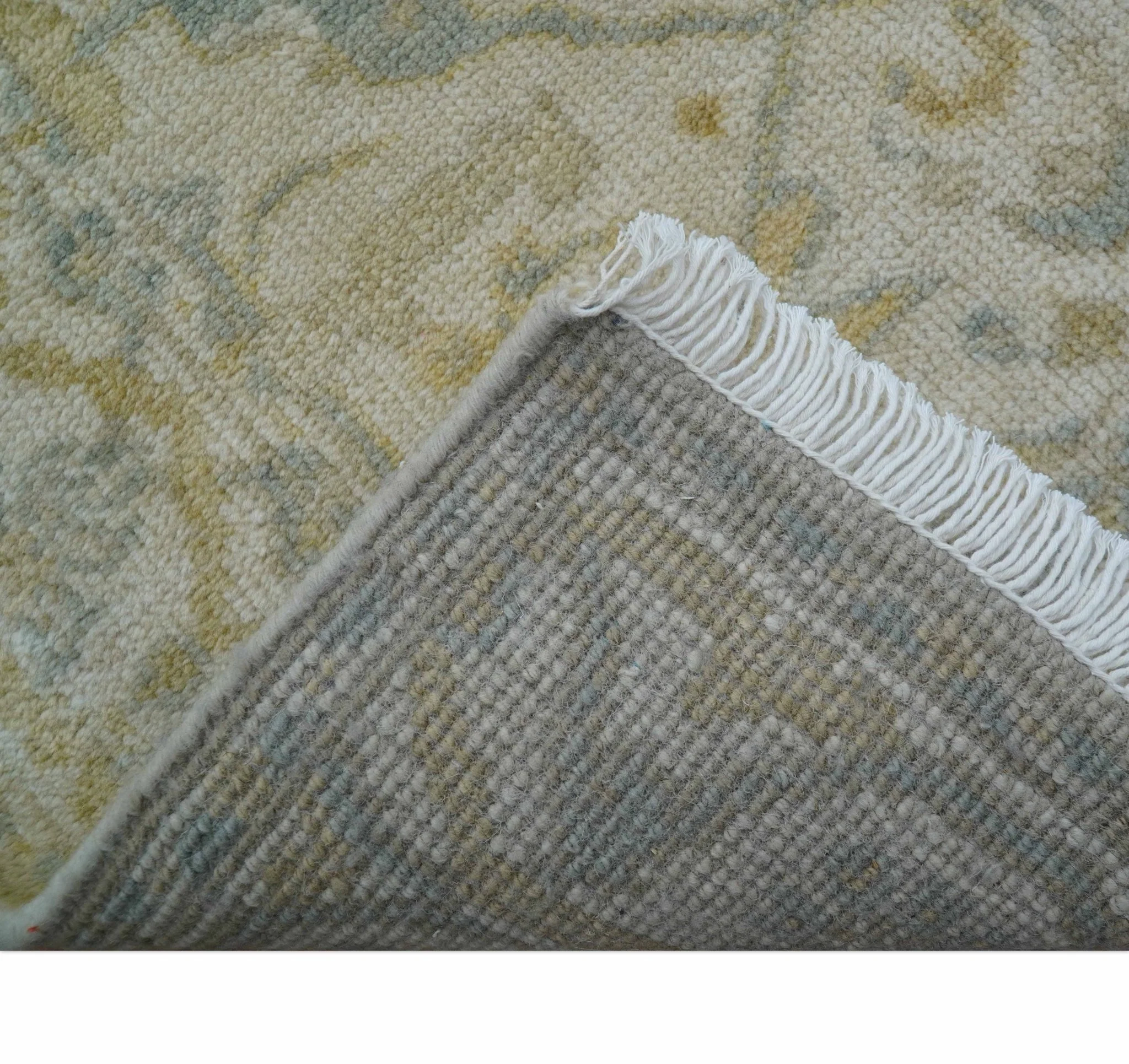 Runner Hand Knotted Traditional Oushak Design Beige 3x10 Wool Rug - Image 3