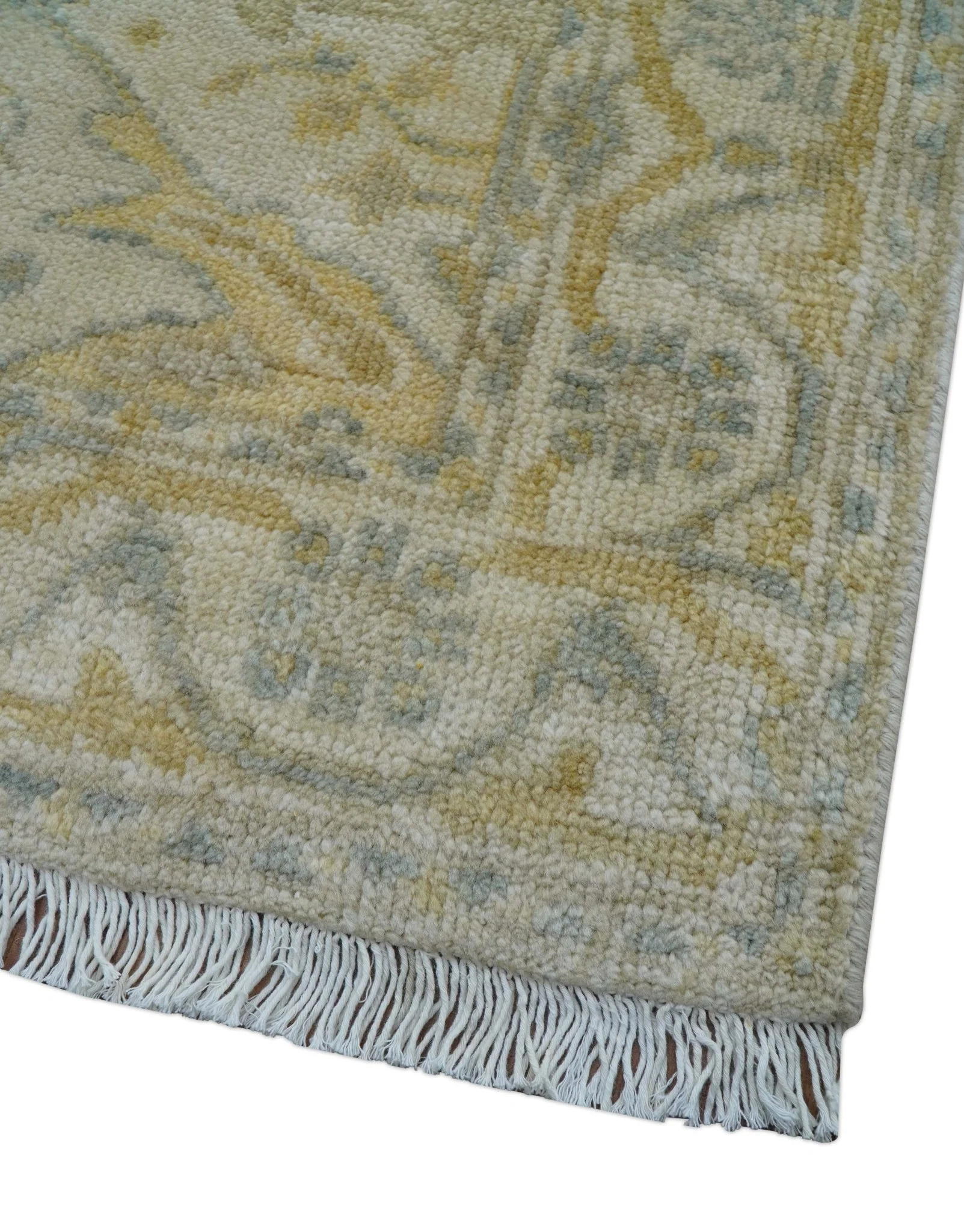 Runner Hand Knotted Traditional Oushak Design Beige 3x10 Wool Rug - Image 4