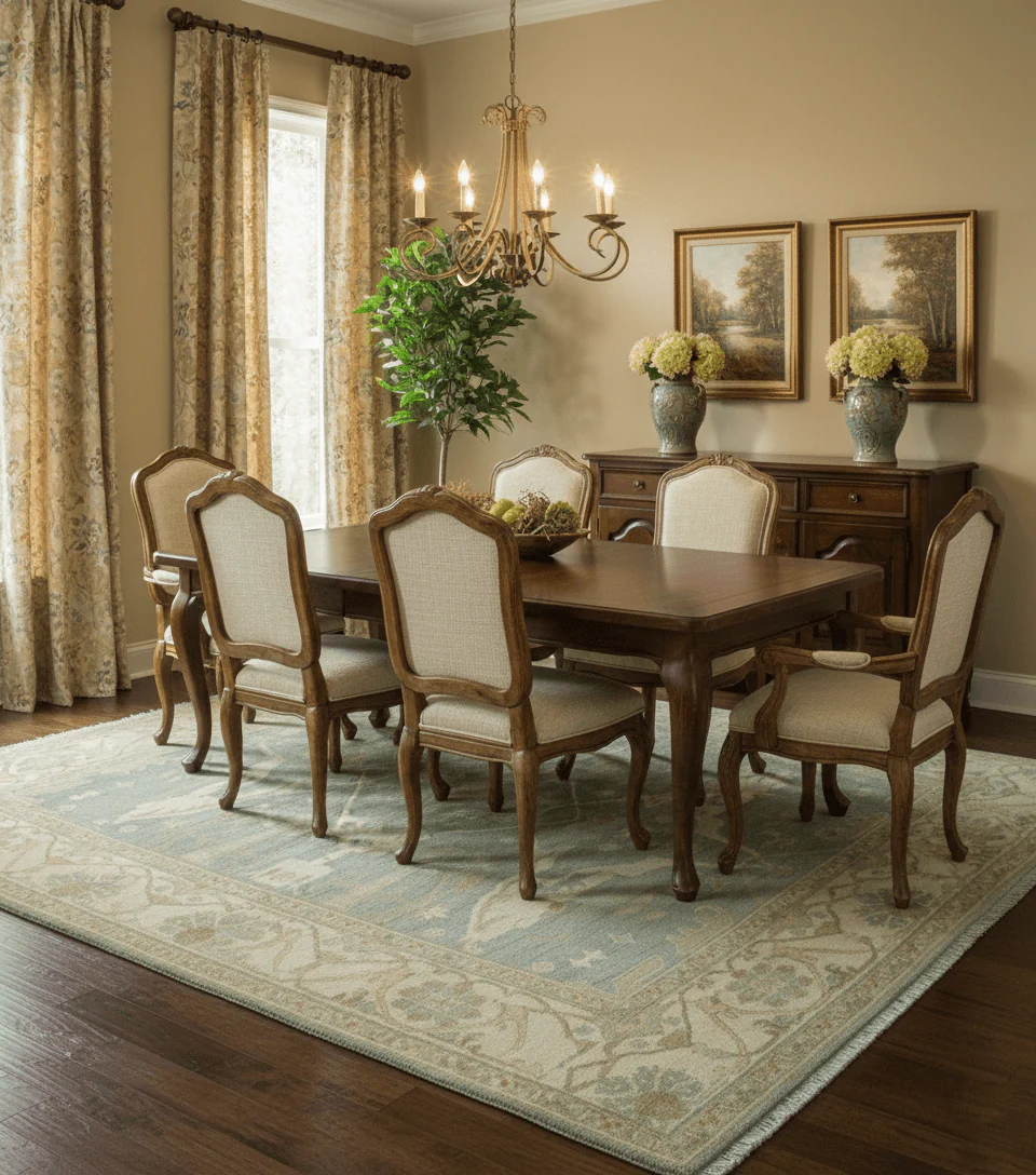 Hand Knotted Traditional Oushak Design Blue And Beige 8x10 Wool Area Rug - Image 2
