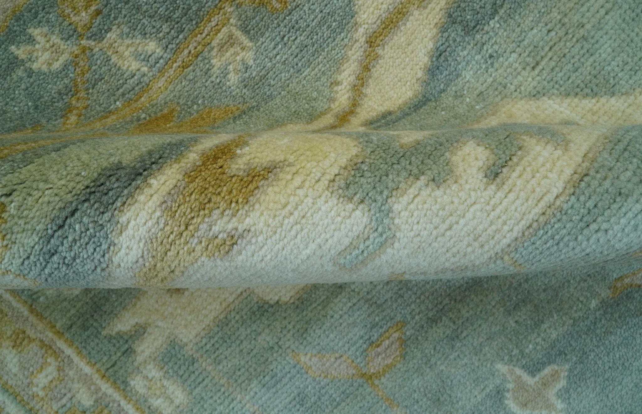 Hand Knotted Traditional Oushak Design Blue And Beige 8x10 Wool Area Rug - Image 6