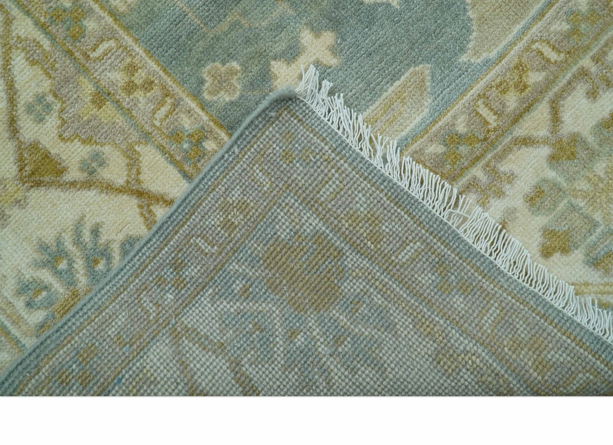 Hand Knotted Traditional Oushak Design Blue And Beige 8x10 Wool Area Rug - Image 7