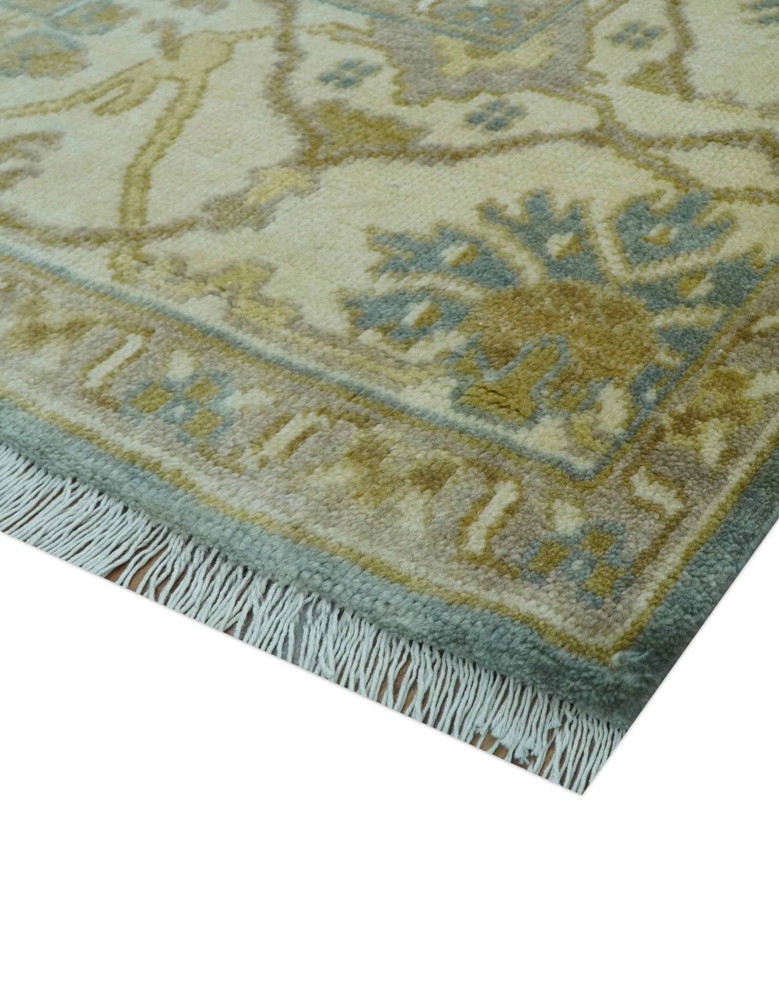 Hand Knotted Traditional Oushak Design Blue And Beige 8x10 Wool Area Rug - Image 9