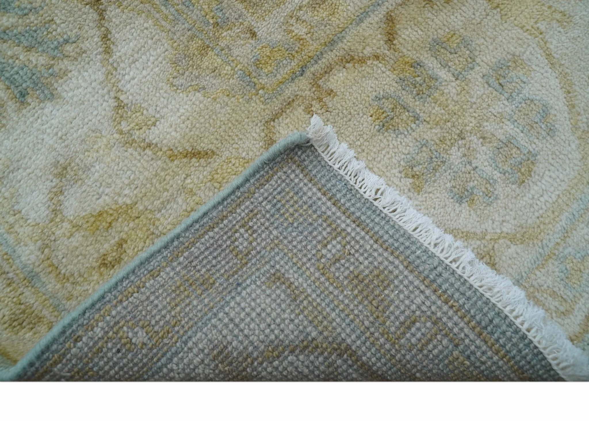 Hand Knotted Traditional Oushak Design Blue And Beige 6x9 Wool Rug - Image 4