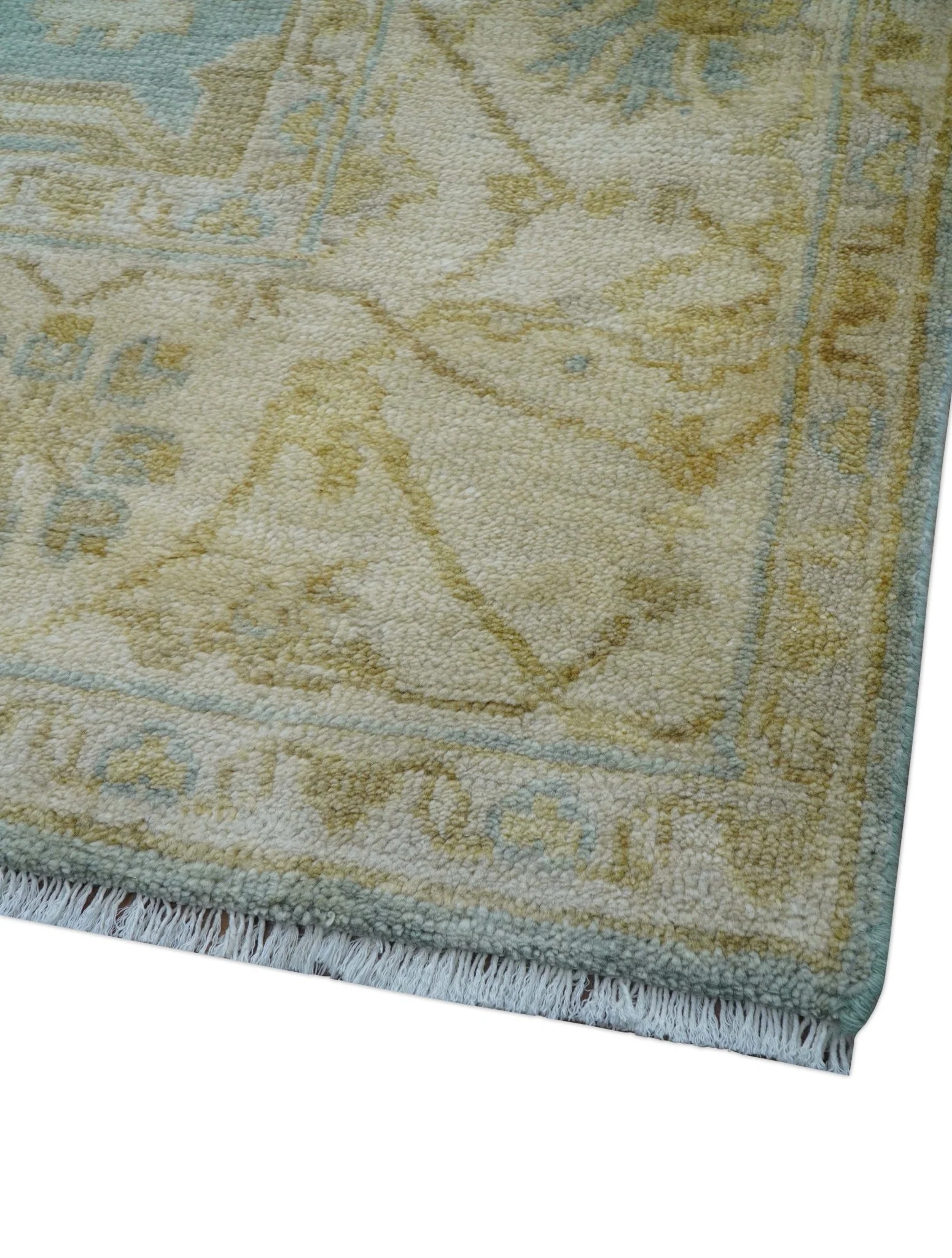 Hand Knotted Traditional Oushak Design Blue And Beige 6x9 Wool Rug - Image 5