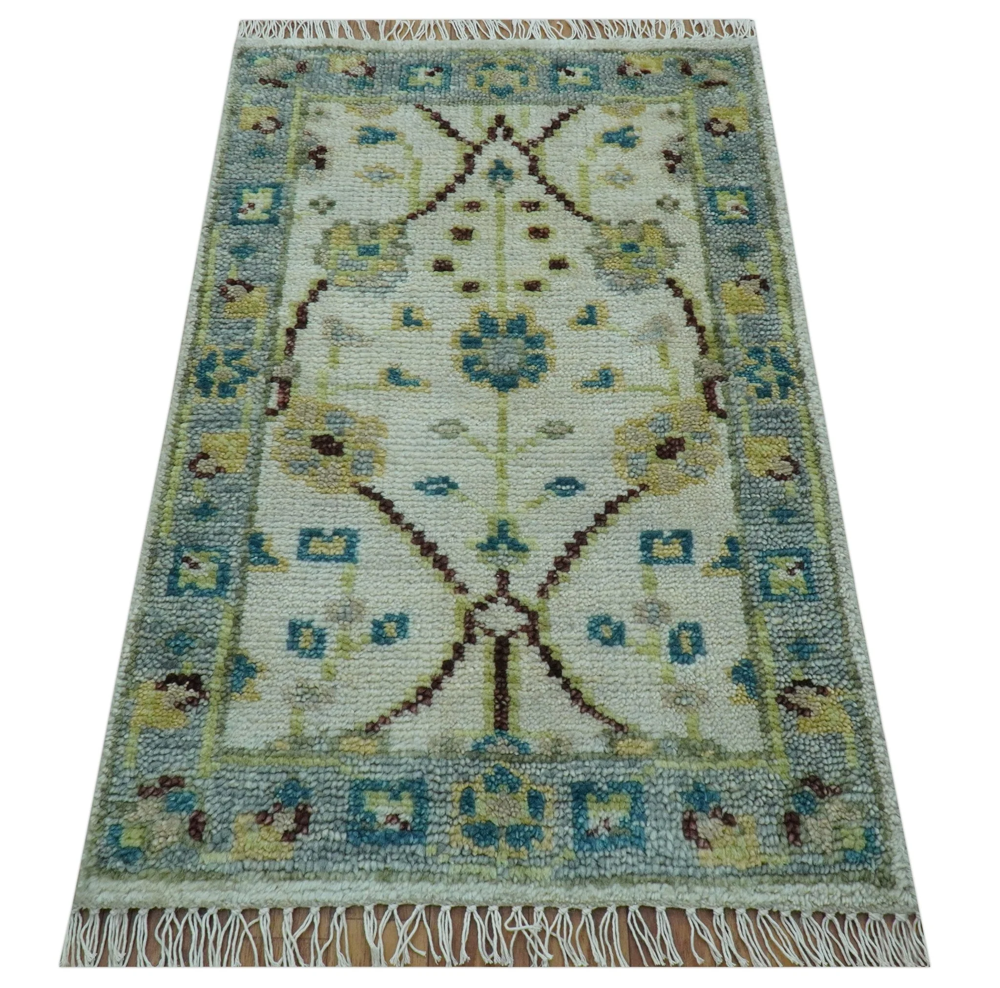 Hand knotted Traditional Oushak Design Blue And Ivory 2x3 Wool Area Rug - Image 8