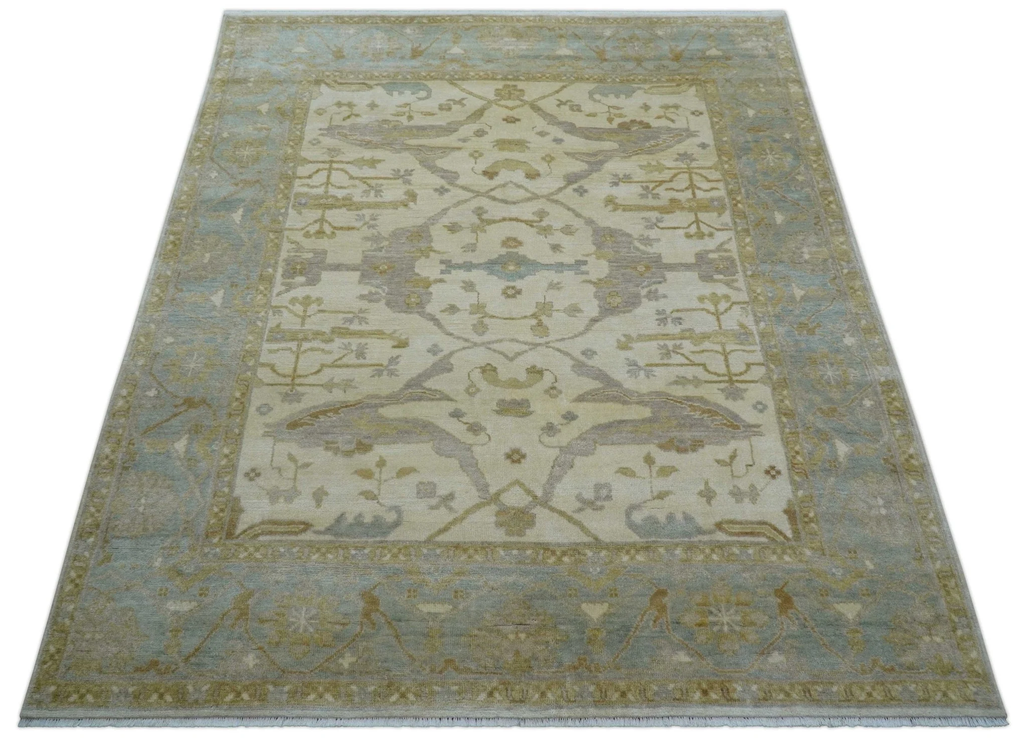 Hand Knotted Traditional Oushak Design Gray And Beige 8x10 Wool Rug - Image 10