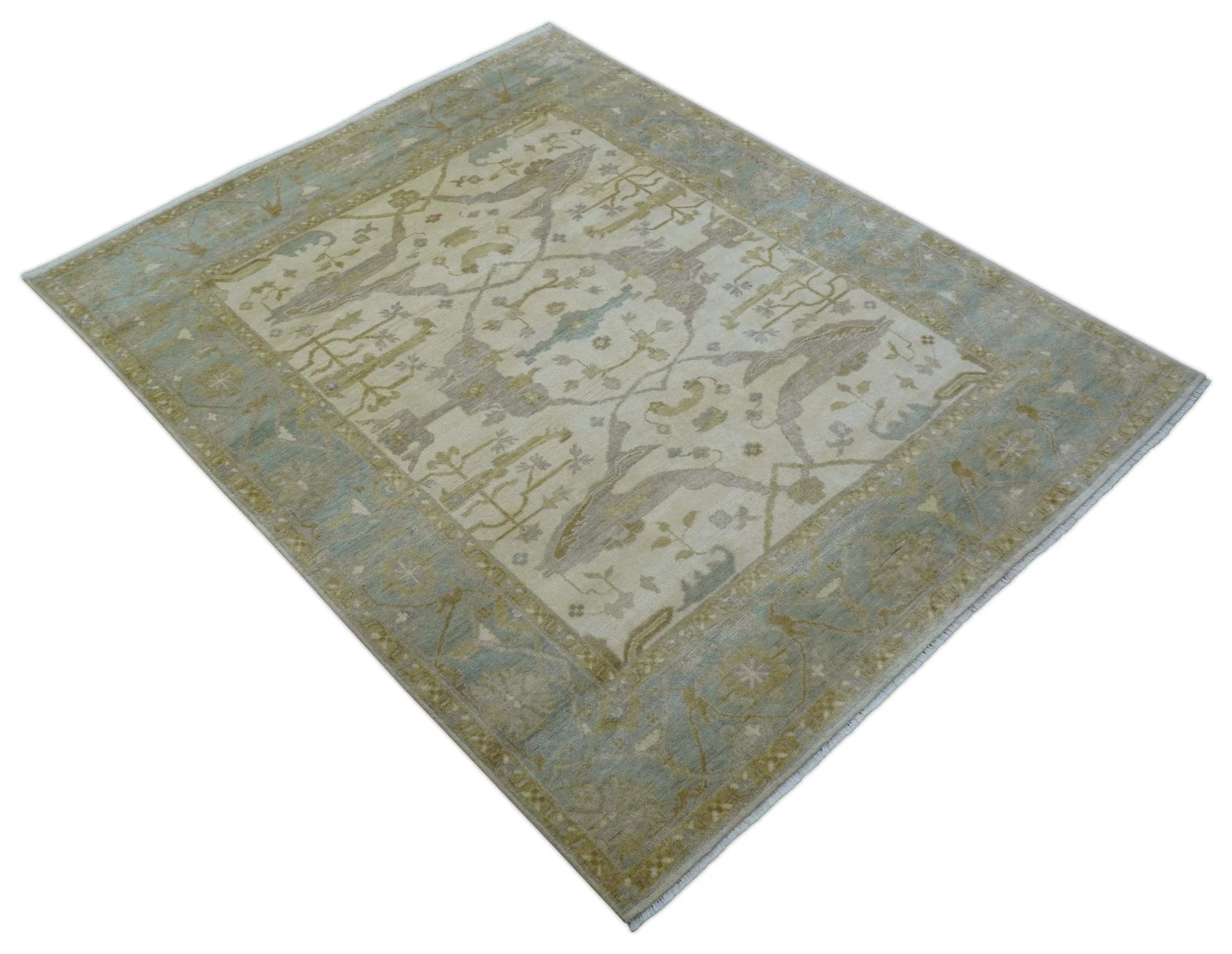 Hand Knotted Traditional Oushak Design Gray And Beige 8x10 Wool Rug - Image 11