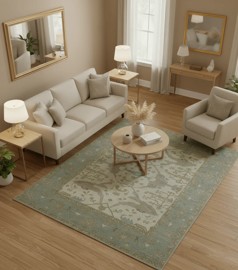Hand Knotted Traditional Oushak Design Gray And Beige 8x10 Wool Rug - Image 2