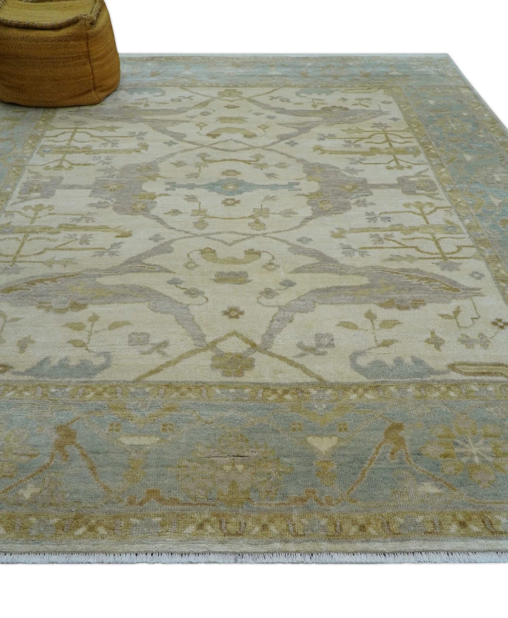 Hand Knotted Traditional Oushak Design Gray And Beige 8x10 Wool Rug - Image 9