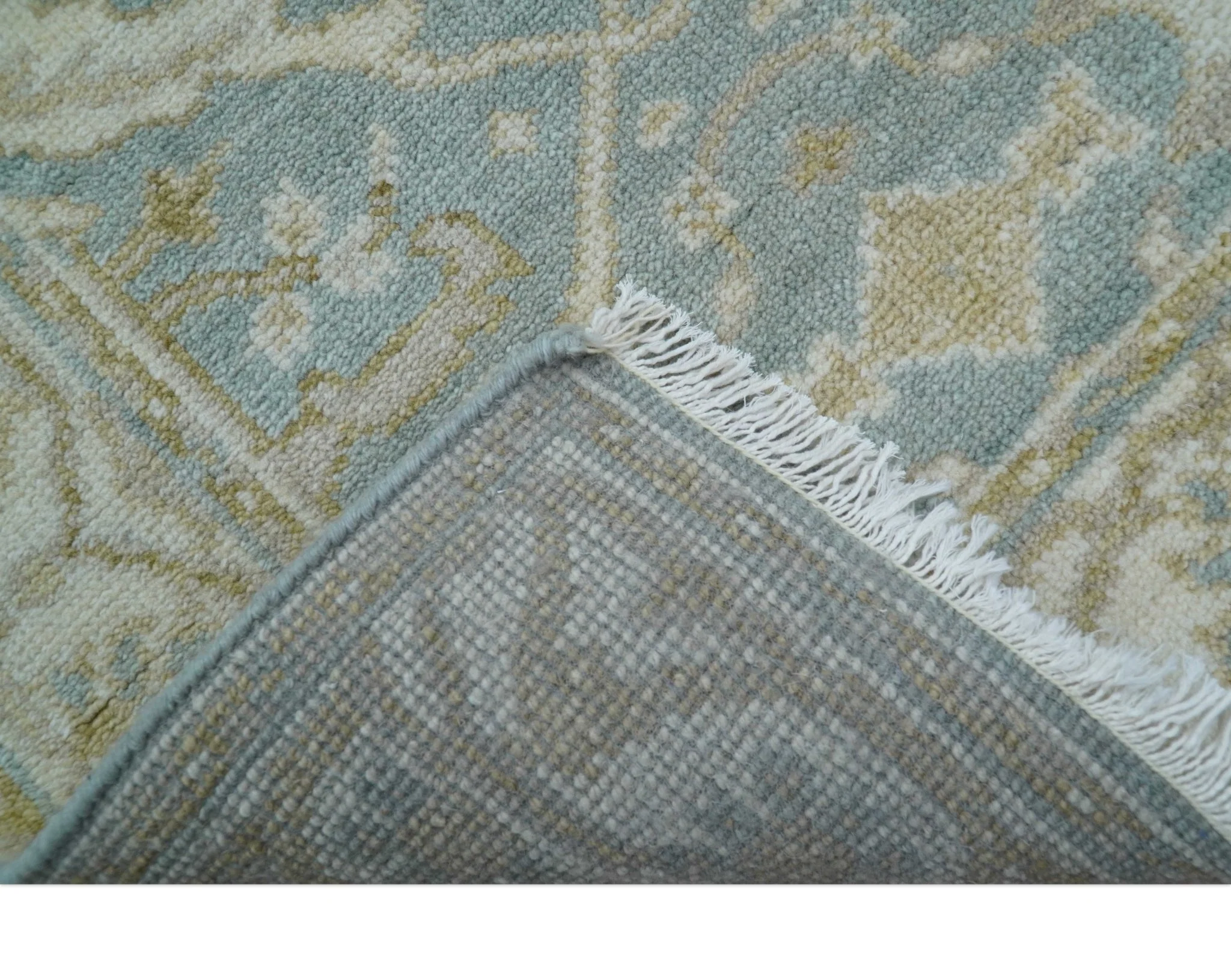 Hand Knotted Oushak Design Gray And Beige 2.8x8 Wool Rug - Image 3