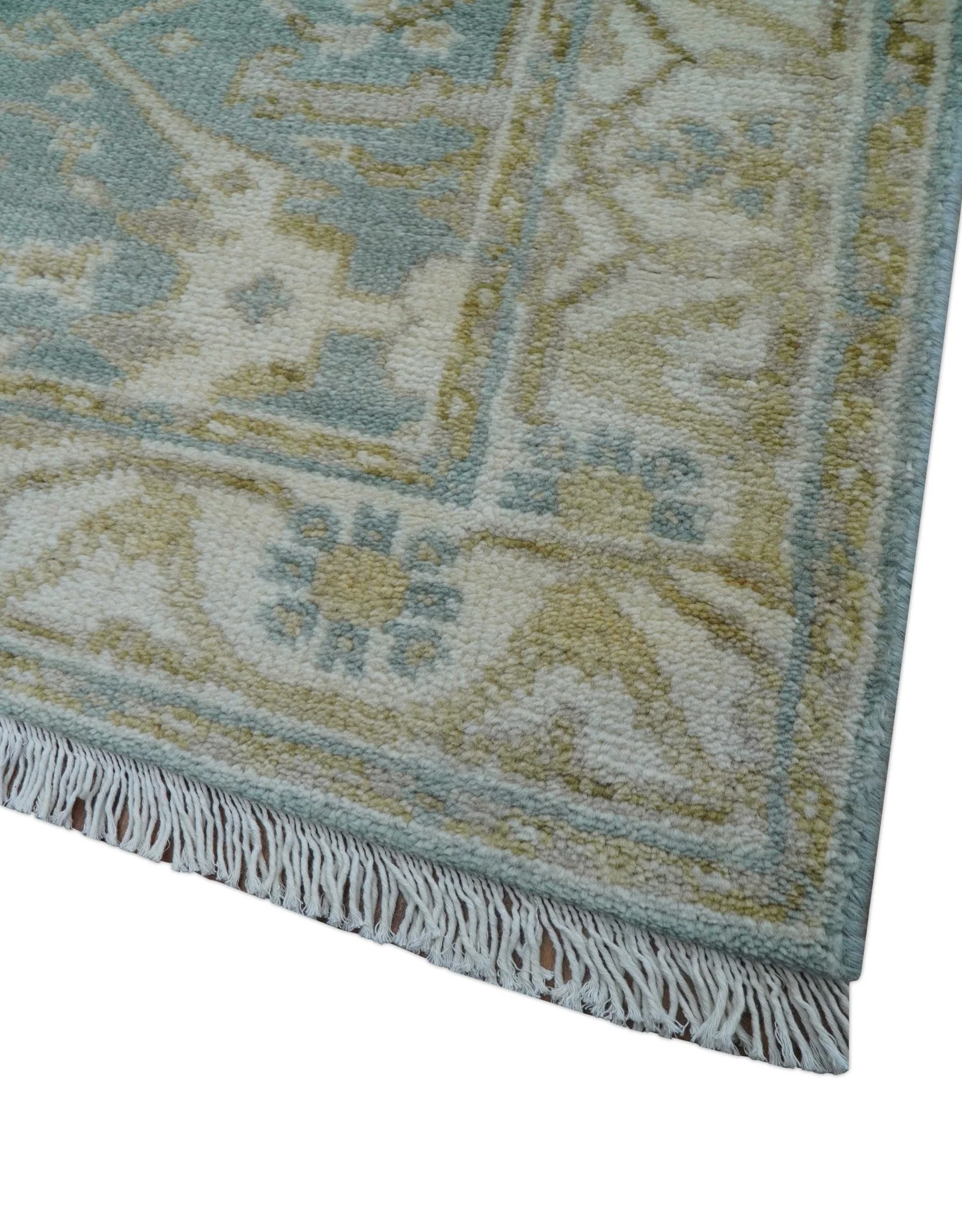 Hand Knotted Oushak Design Gray And Beige 2.8x8 Wool Rug - Image 4
