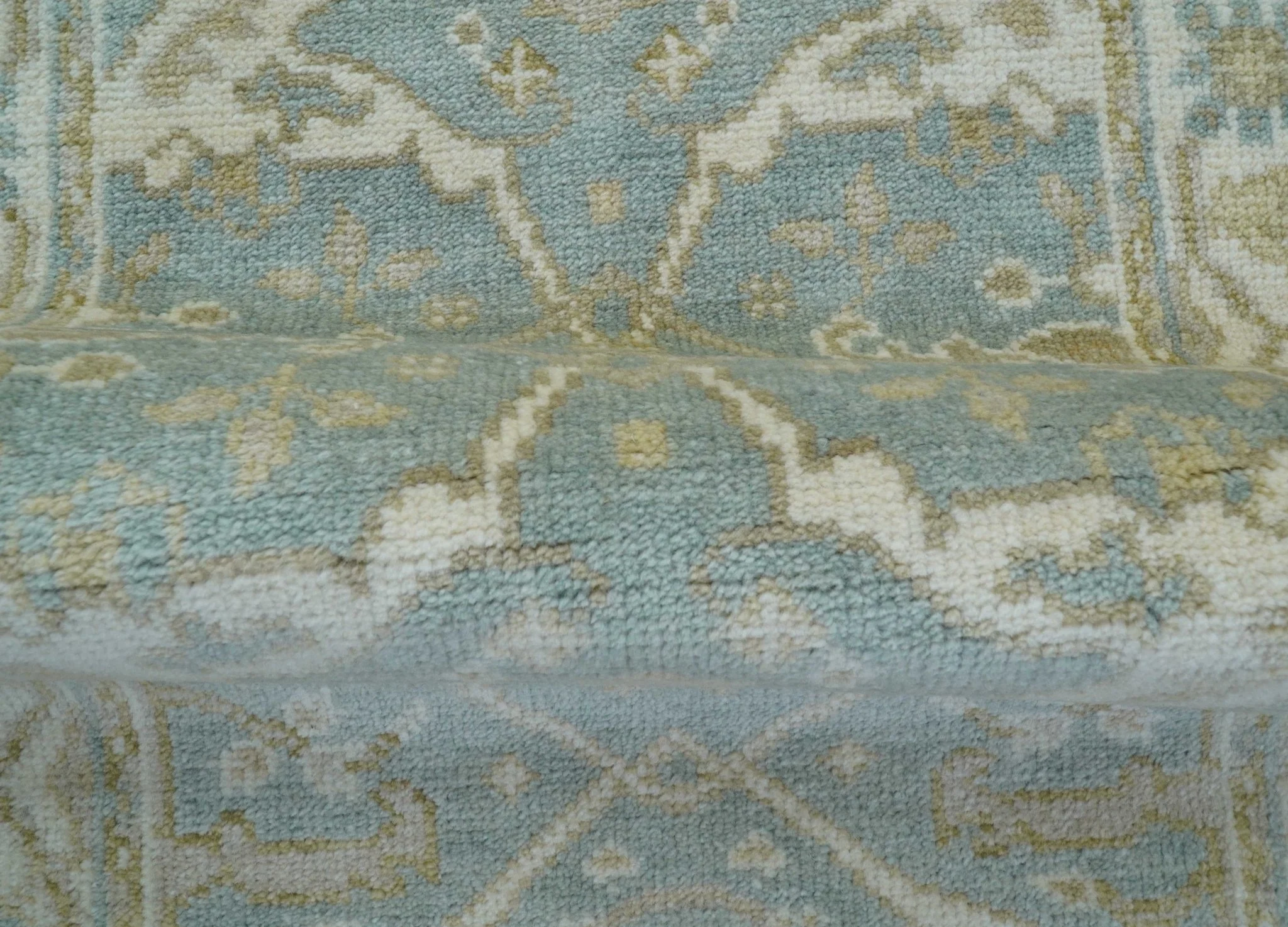 Hand Knotted Oushak Design Gray And Beige 2.8x8 Wool Rug - Image 7