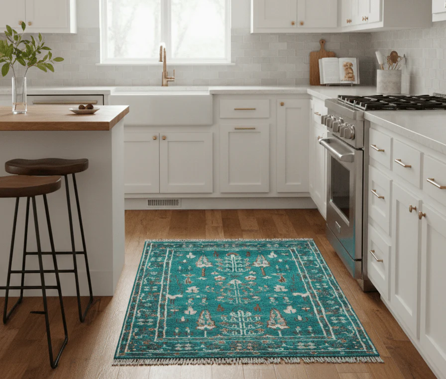 Hand knotted Tree of life Teal Traditional Style 4x6 Wool Area Rug - Image 2