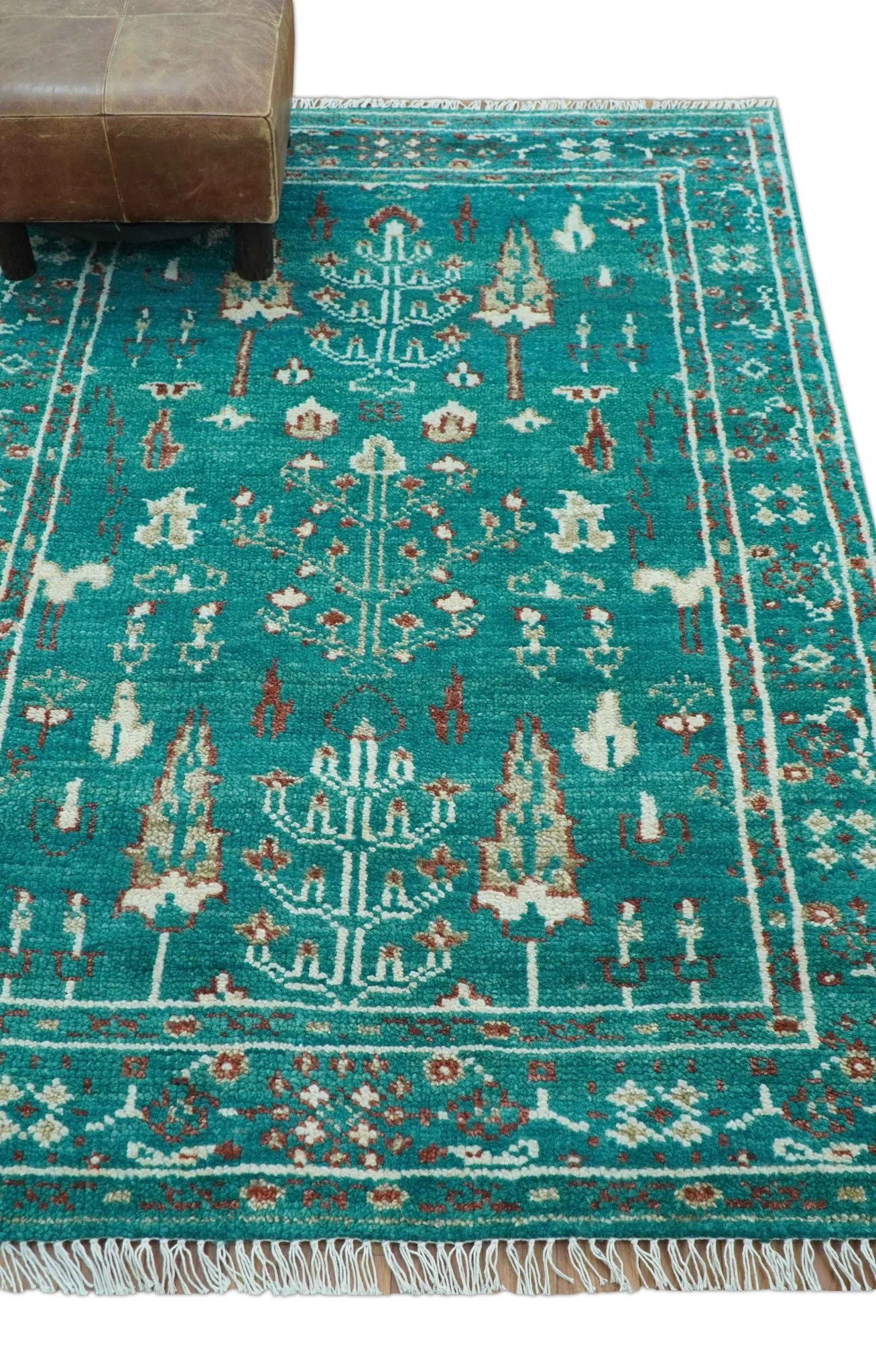 Hand knotted Tree of life Teal Traditional Style 4x6 Wool Area Rug - Image 3