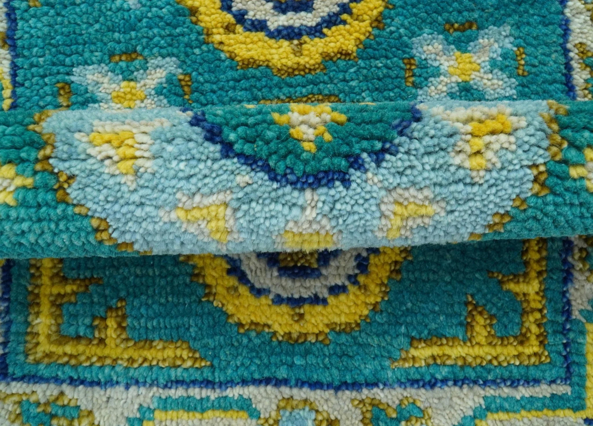 Hand knotted 2x3 Yellow And Teal Traditional Khotan Design Wool Area Rug - Image 7