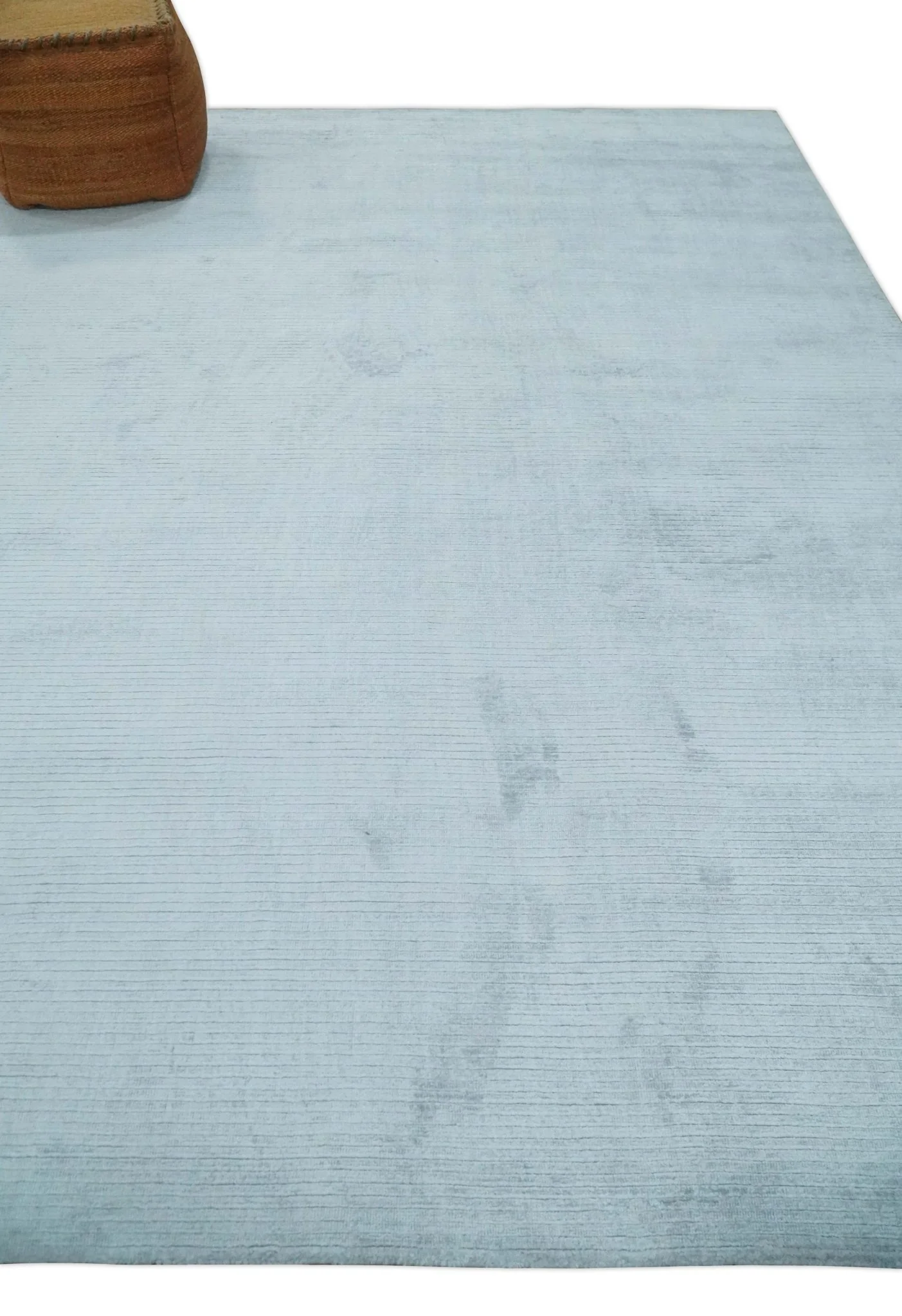 Plain Solid 8x10 Hand Loomed Silver Modern Minimalist Scandinavian Art Silk Rug - Image 3