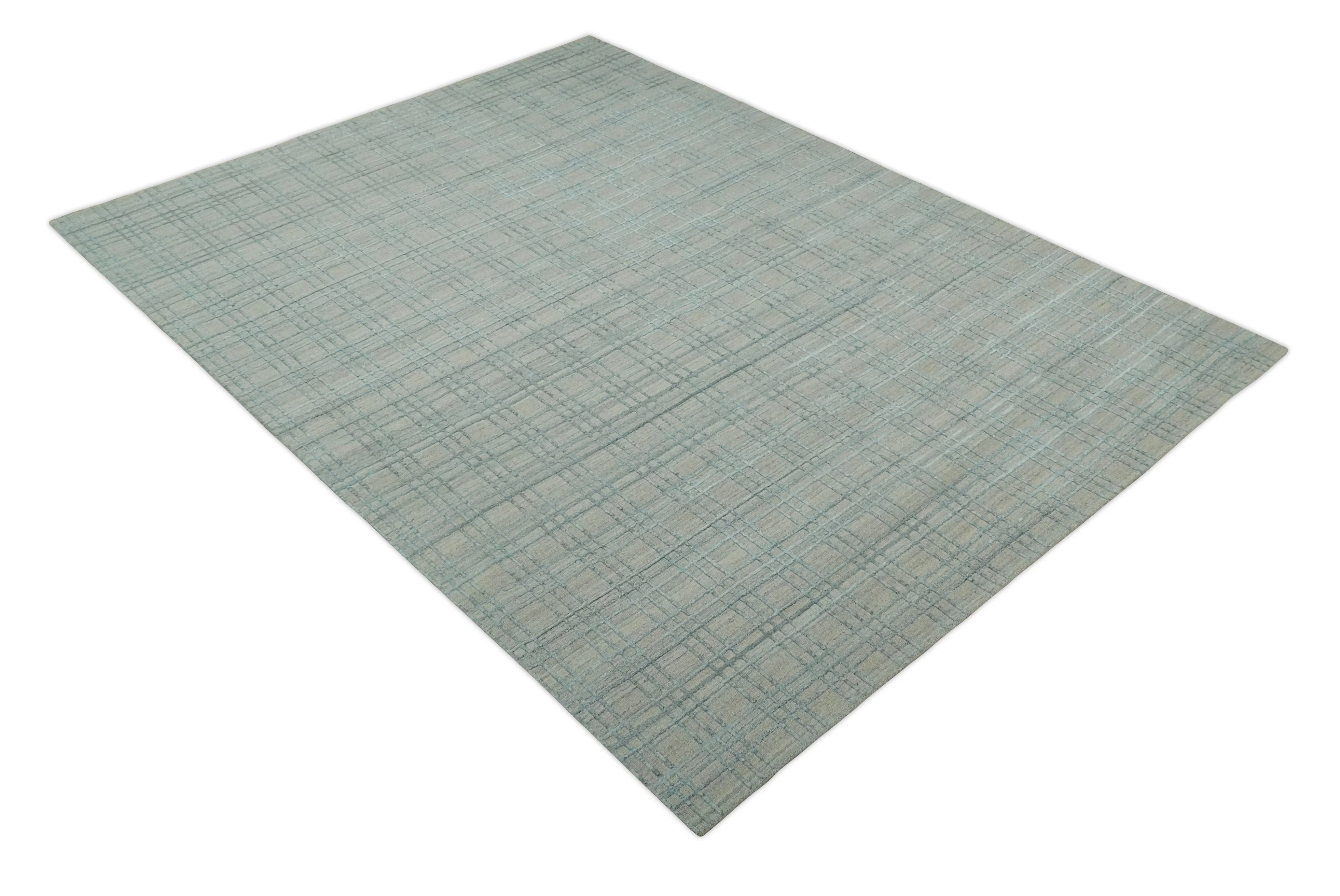 Hand Made 8x10 Modern Geometric striped Beige and Silver Scandinavian Blended Wool Flatwoven Area Rug | KE11 - Image 10
