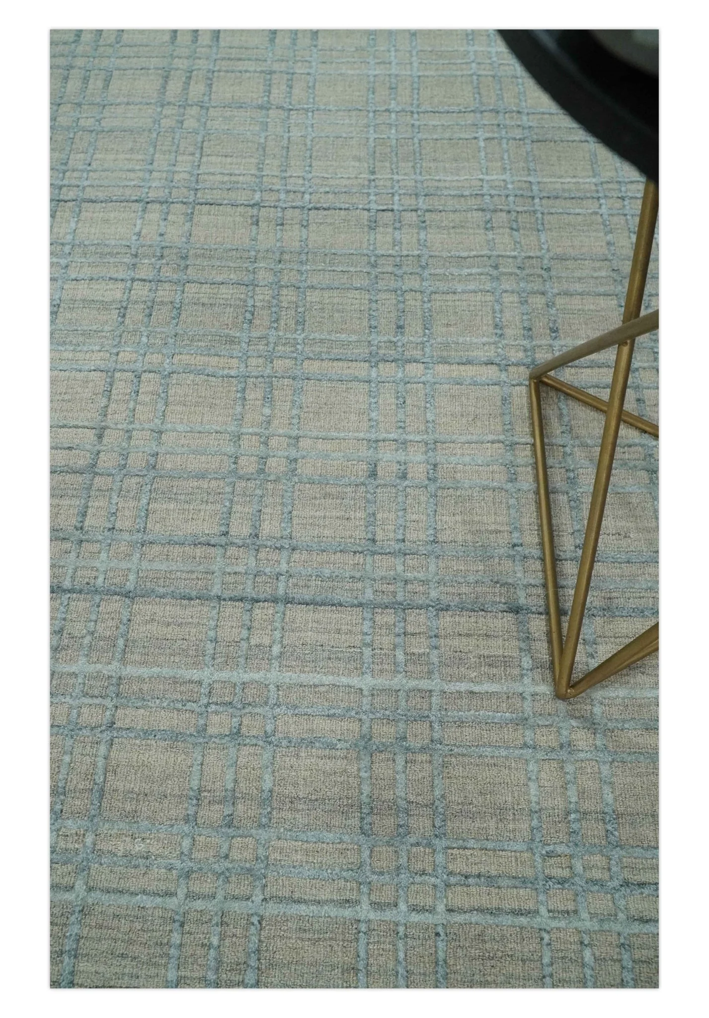 Hand Made 8x10 Modern Geometric striped Beige and Silver Scandinavian Blended Wool Flatwoven Area Rug | KE11 - Image 2