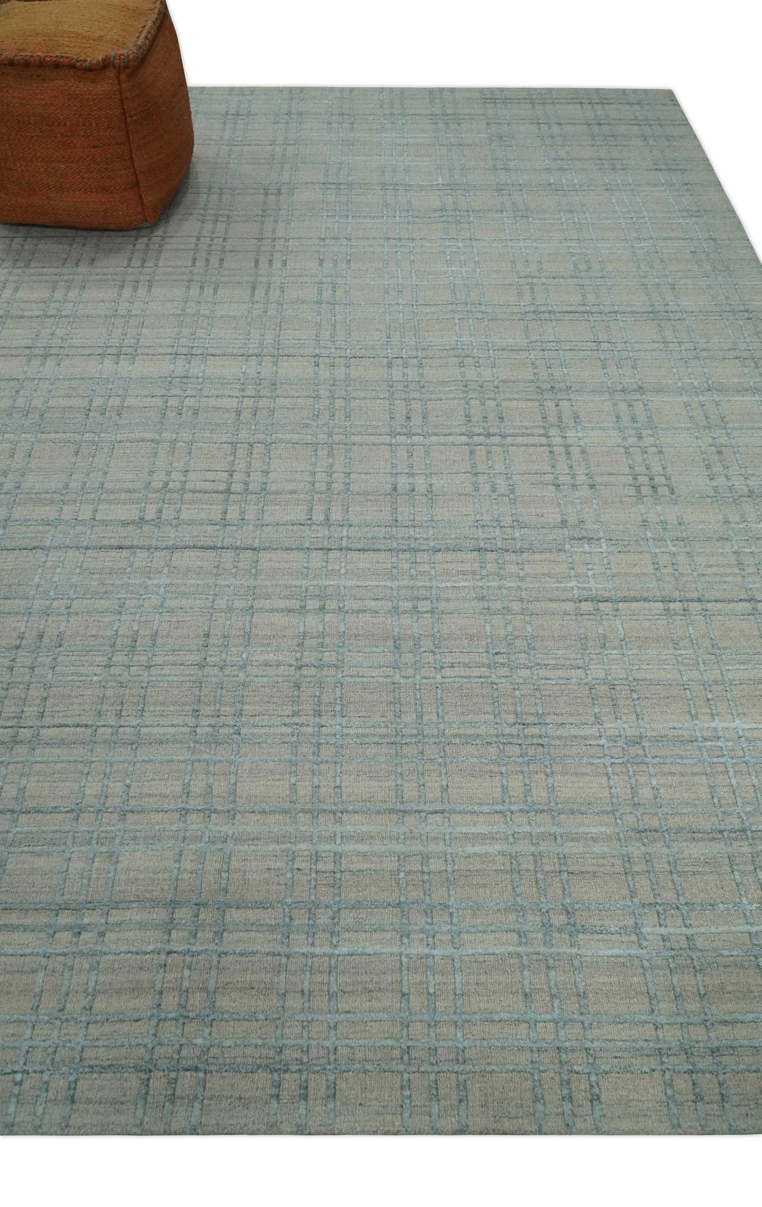 Hand Made 8x10 Modern Geometric striped Beige and Silver Scandinavian Blended Wool Flatwoven Area Rug | KE11 - Image 3