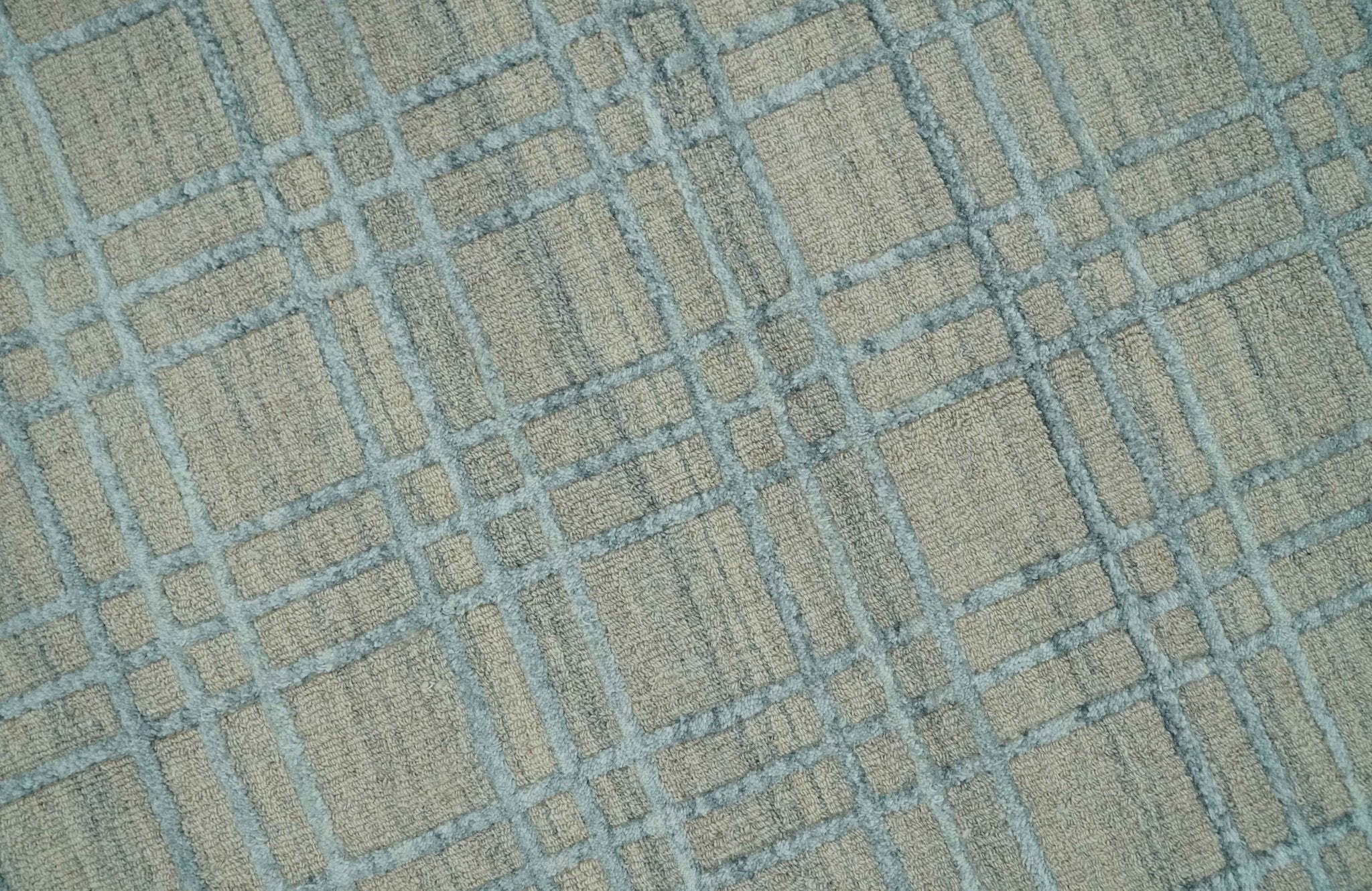 Hand Made 8x10 Modern Geometric striped Beige and Silver Scandinavian Blended Wool Flatwoven Area Rug | KE11 - Image 4