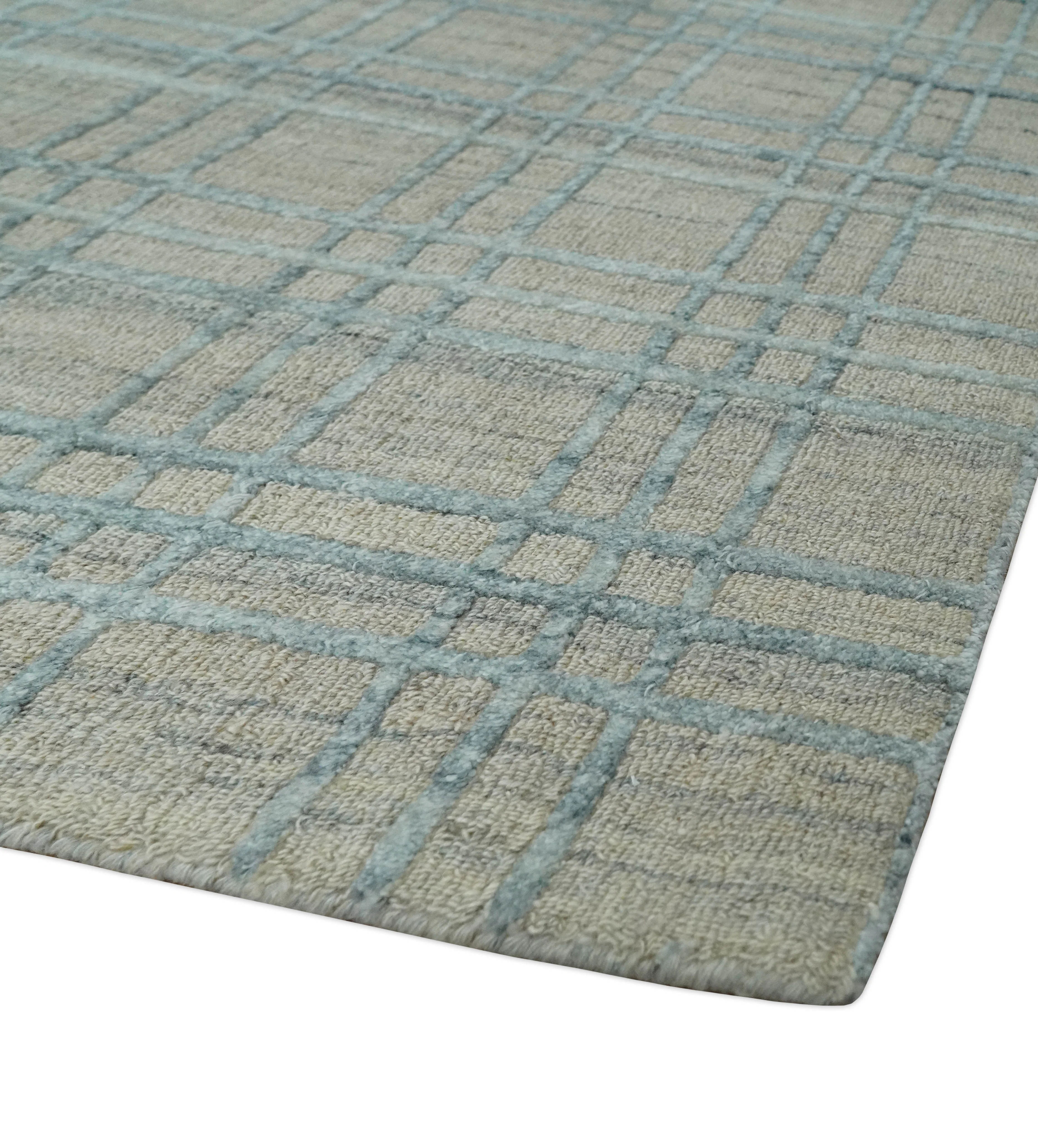 Hand Made 8x10 Modern Geometric striped Beige and Silver Scandinavian Blended Wool Flatwoven Area Rug | KE11 - Image 5