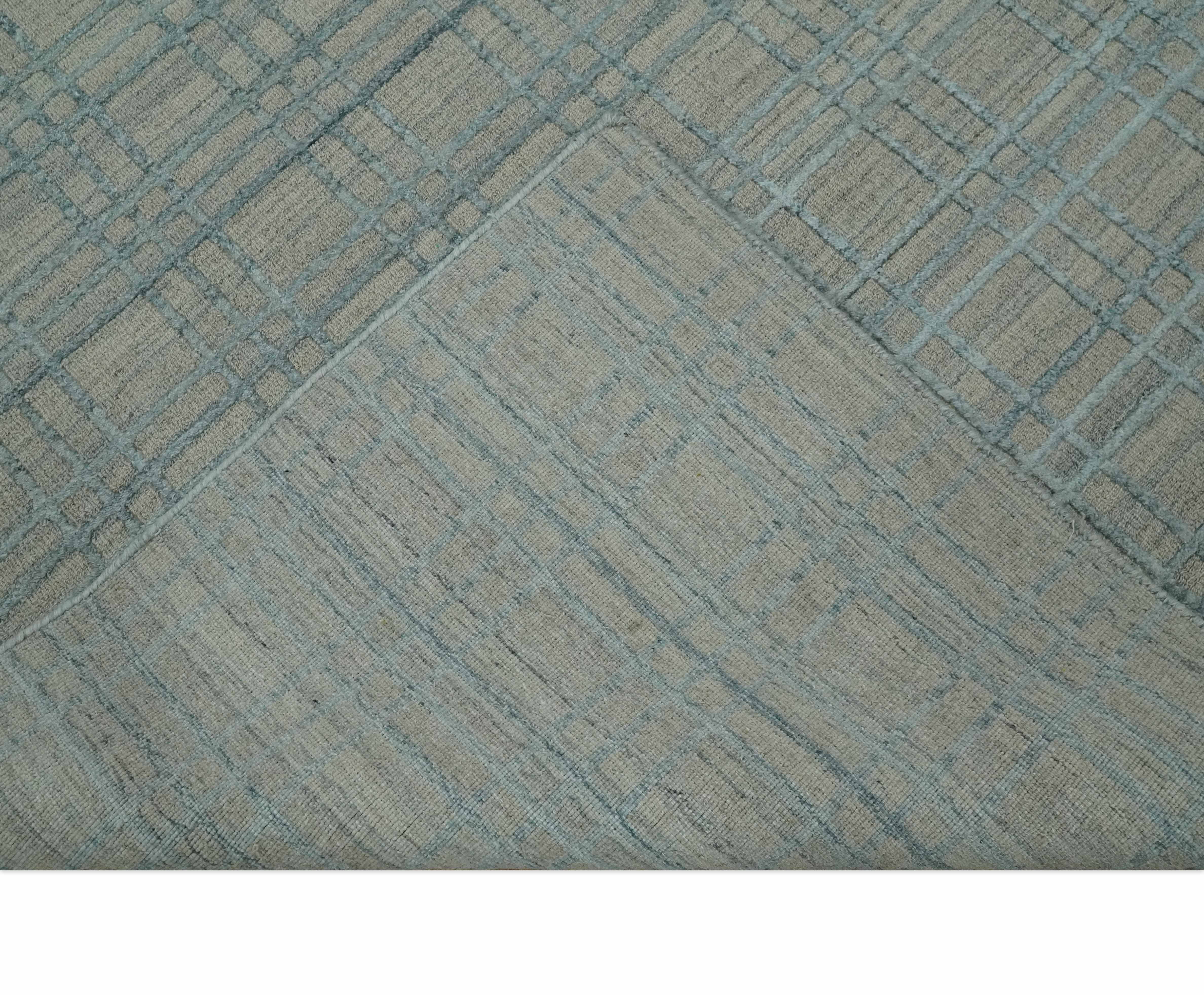 Hand Made 8x10 Modern Geometric striped Beige and Silver Scandinavian Blended Wool Flatwoven Area Rug | KE11 - Image 7