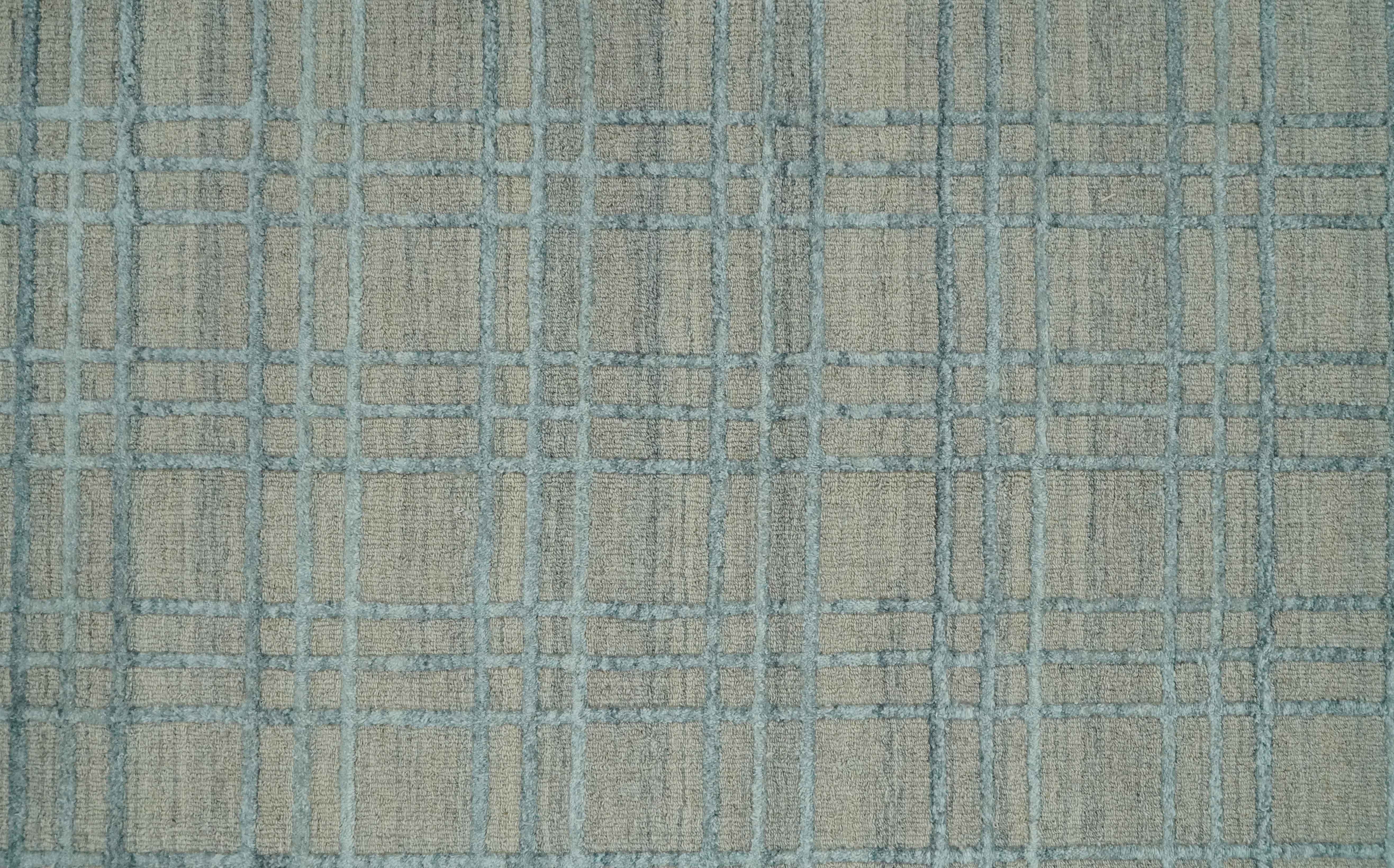 Hand Made 8x10 Modern Geometric striped Beige and Silver Scandinavian Blended Wool Flatwoven Area Rug | KE11 - Image 9