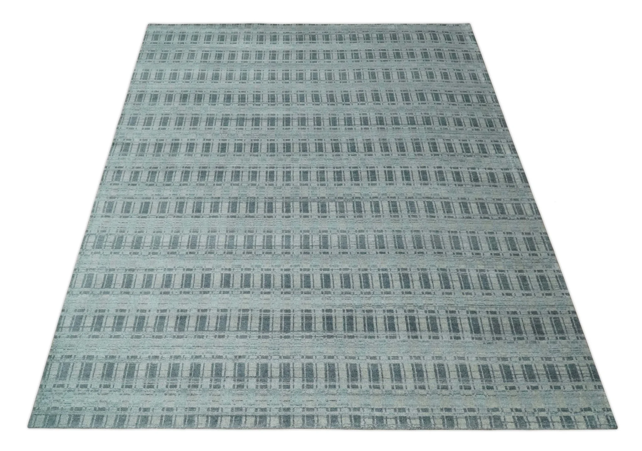 Hand Made 8x10 Modern Stripes Beige, Gray and Silver Scandinavian Blended Wool Flatwoven Area Rug | KE22 - Image 11