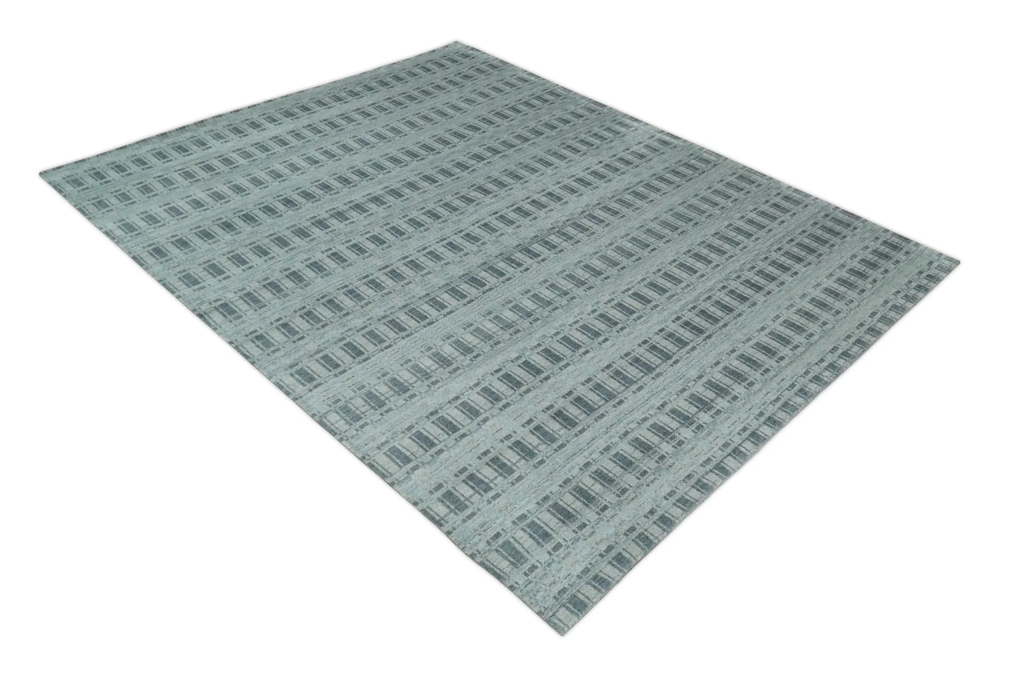Hand Made 8x10 Modern Stripes Beige, Gray and Silver Scandinavian Blended Wool Flatwoven Area Rug | KE22 - Image 9