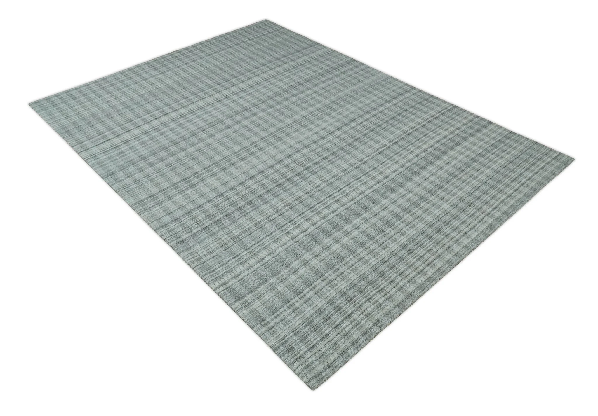 Hand Made 8x10 Modern Stripes Charcoal, Gray and Beige Scandinavian Blended Wool Flatwoven Area Rug | KE9 - Image 10