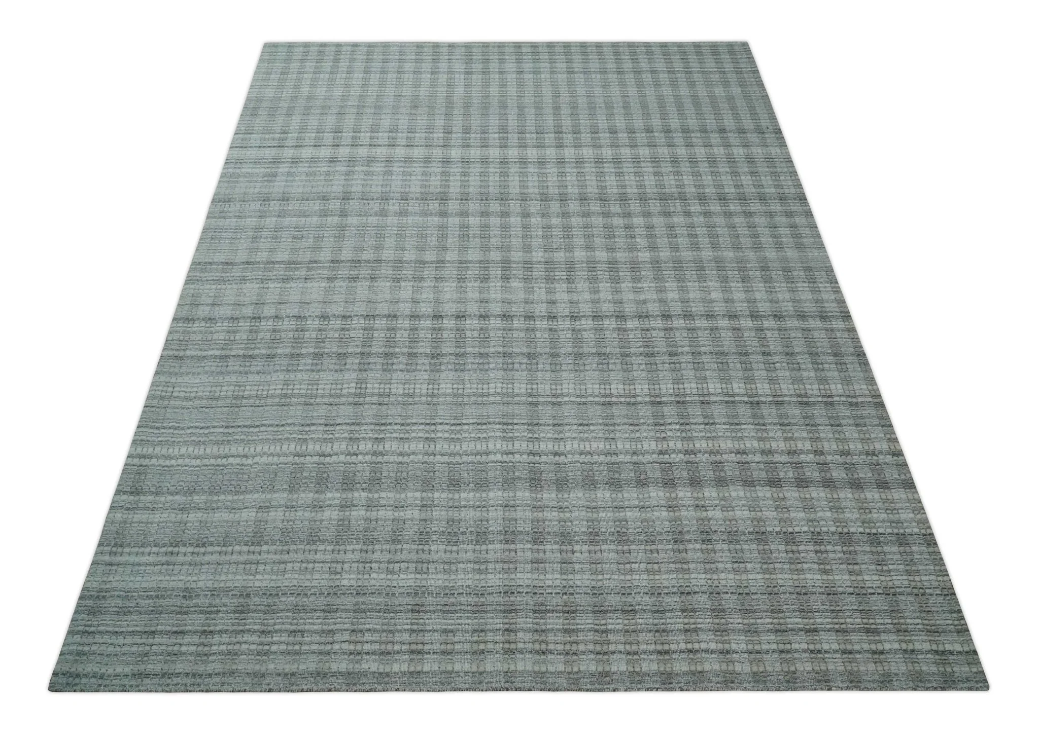 Hand Made 8x10 Modern Stripes Charcoal, Gray and Beige Scandinavian Blended Wool Flatwoven Area Rug | KE9 - Image 11