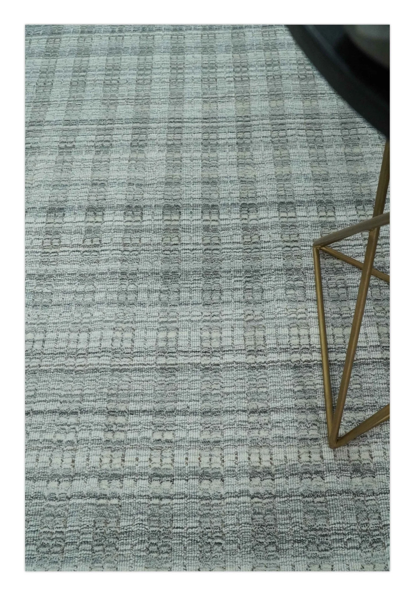 Hand Made 8x10 Modern Stripes Charcoal, Gray and Beige Scandinavian Blended Wool Flatwoven Area Rug | KE9 - Image 2