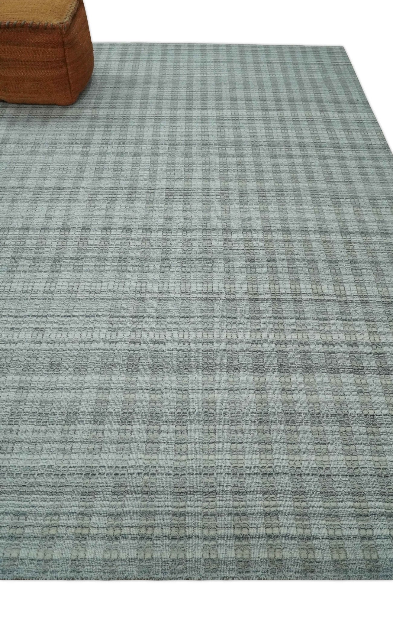 Hand Made 8x10 Modern Stripes Charcoal, Gray and Beige Scandinavian Blended Wool Flatwoven Area Rug | KE9 - Image 3