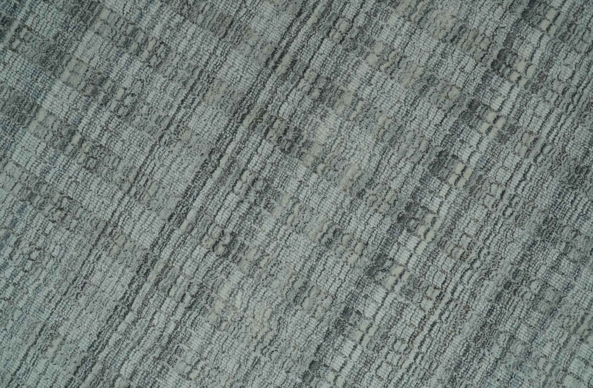 Hand Made 8x10 Modern Stripes Charcoal, Gray and Beige Scandinavian Blended Wool Flatwoven Area Rug | KE9 - Image 4