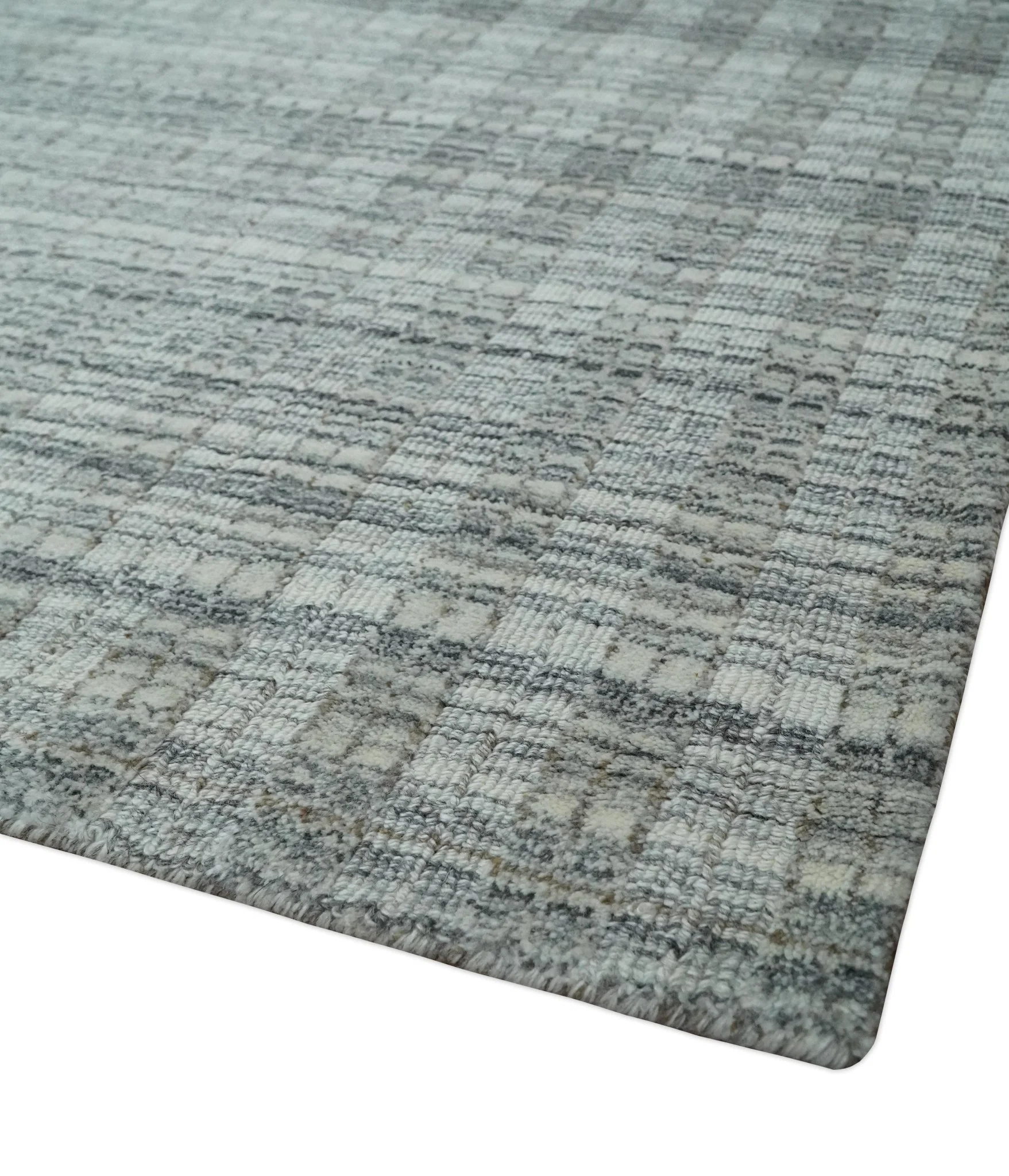 Hand Made 8x10 Modern Stripes Charcoal, Gray and Beige Scandinavian Blended Wool Flatwoven Area Rug | KE9 - Image 5