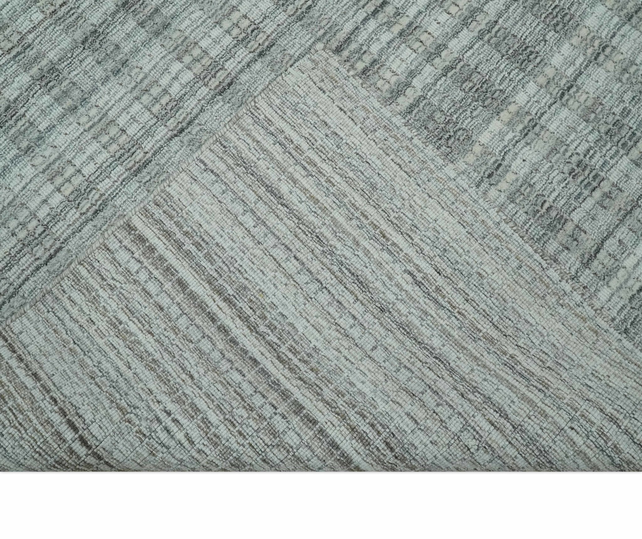 Hand Made 8x10 Modern Stripes Charcoal, Gray and Beige Scandinavian Blended Wool Flatwoven Area Rug | KE9 - Image 7